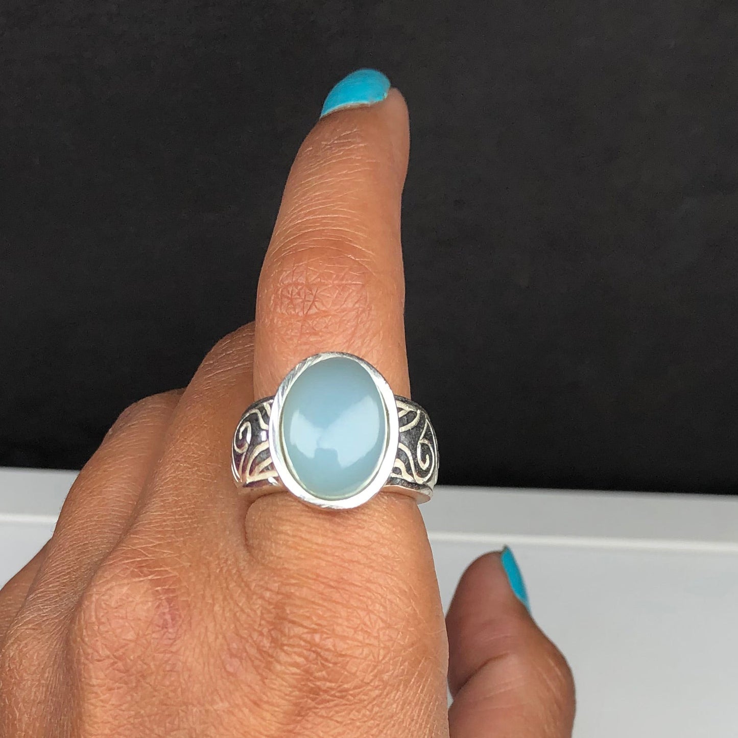 Serene Blue Chalcedony Ring for Women
