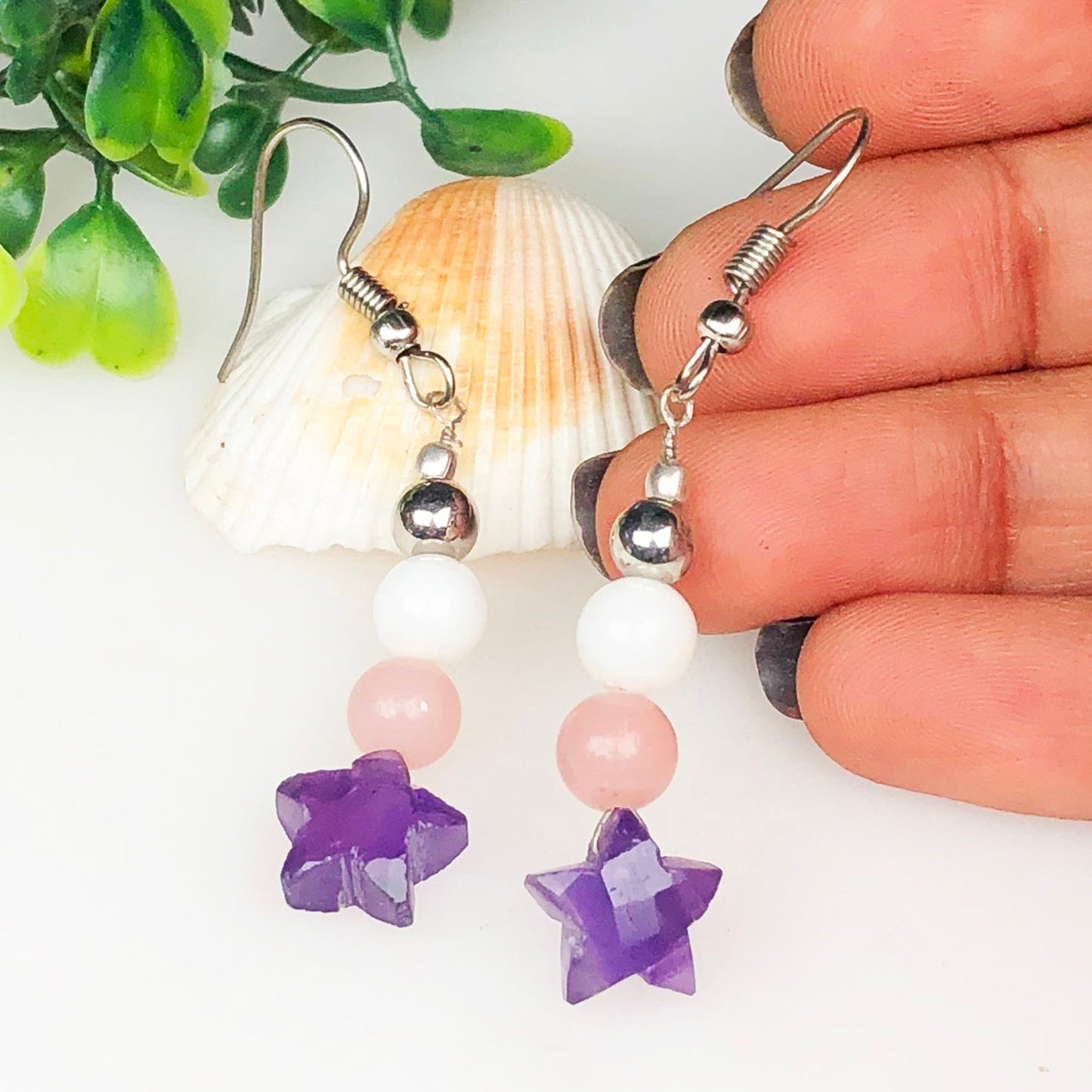 Amethyst Rose Quartz Howlite Earrings for Women and Girls