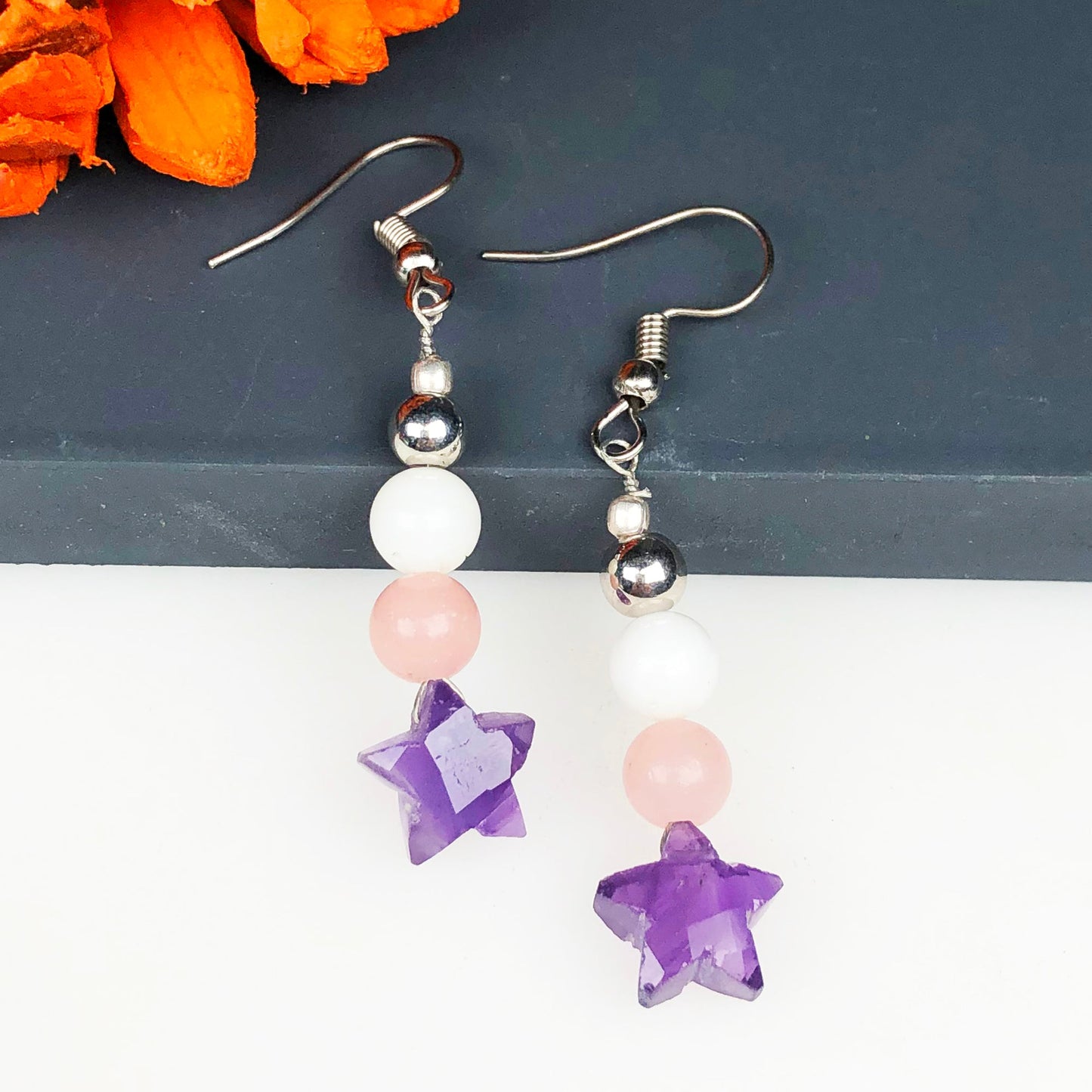 Amethyst Rose Quartz Howlite Earrings for Women and Girls