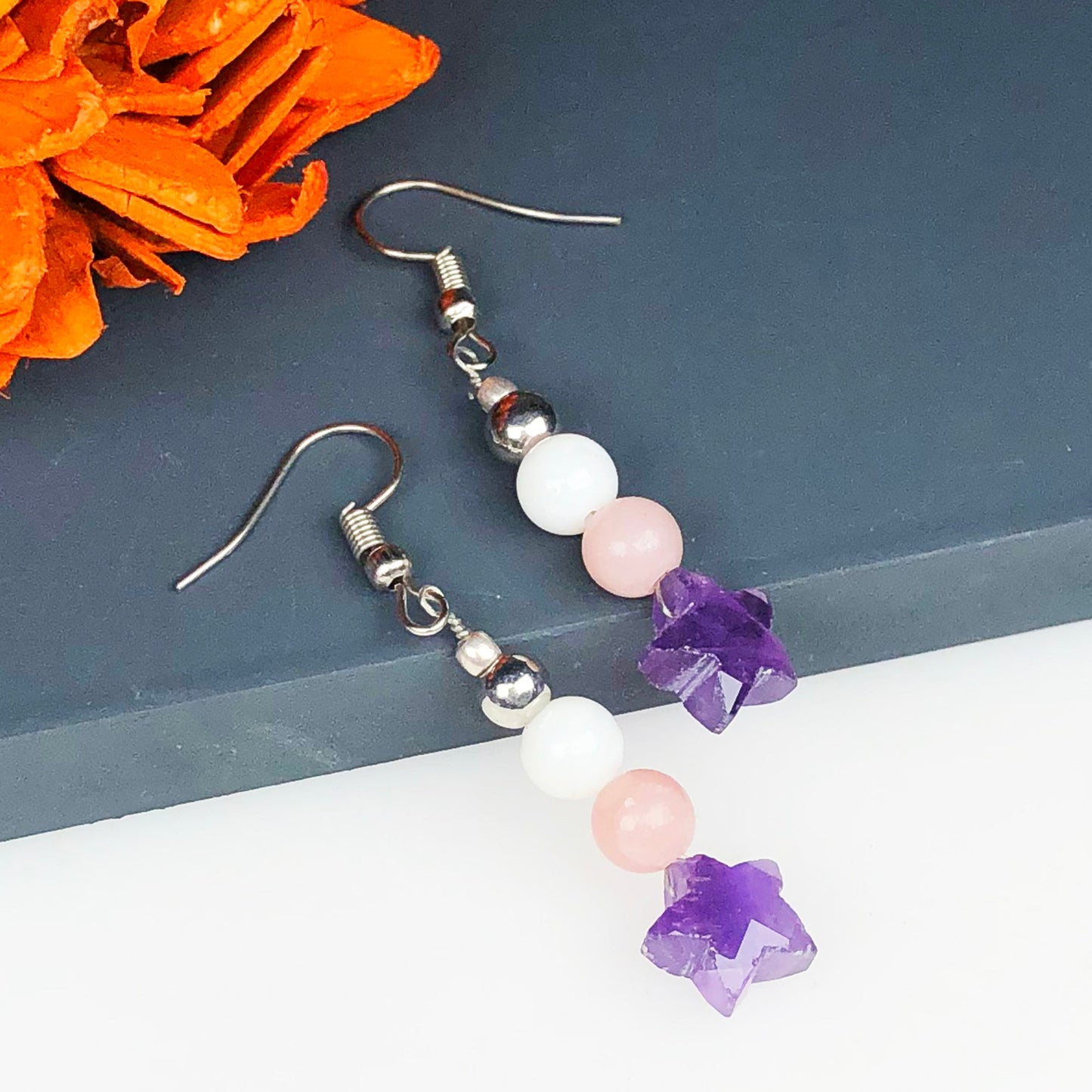 Amethyst Rose Quartz Howlite Earrings for Women and Girls