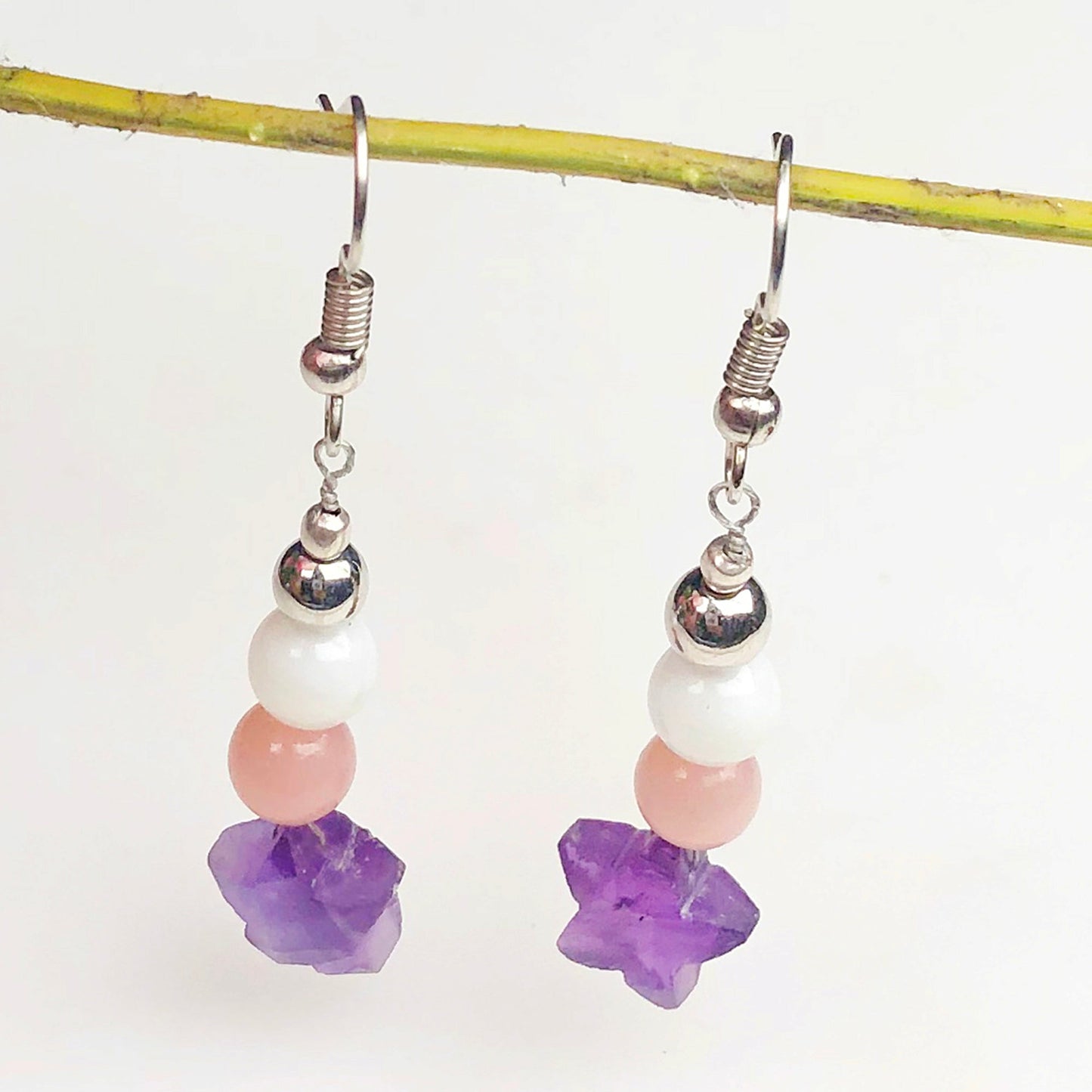 Amethyst Rose Quartz Howlite Earrings for Women and Girls