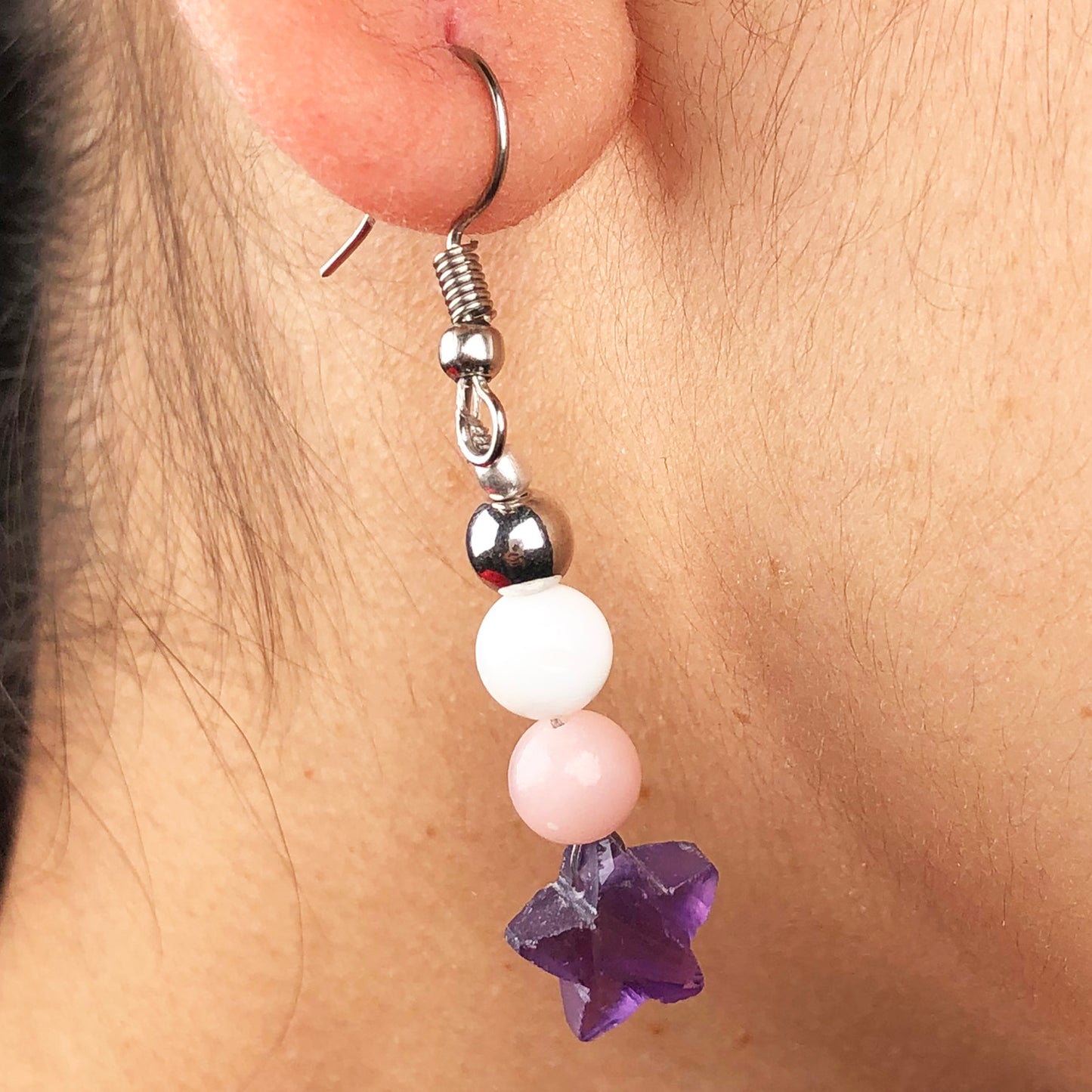 Amethyst Rose Quartz Howlite Earrings for Women and Girls