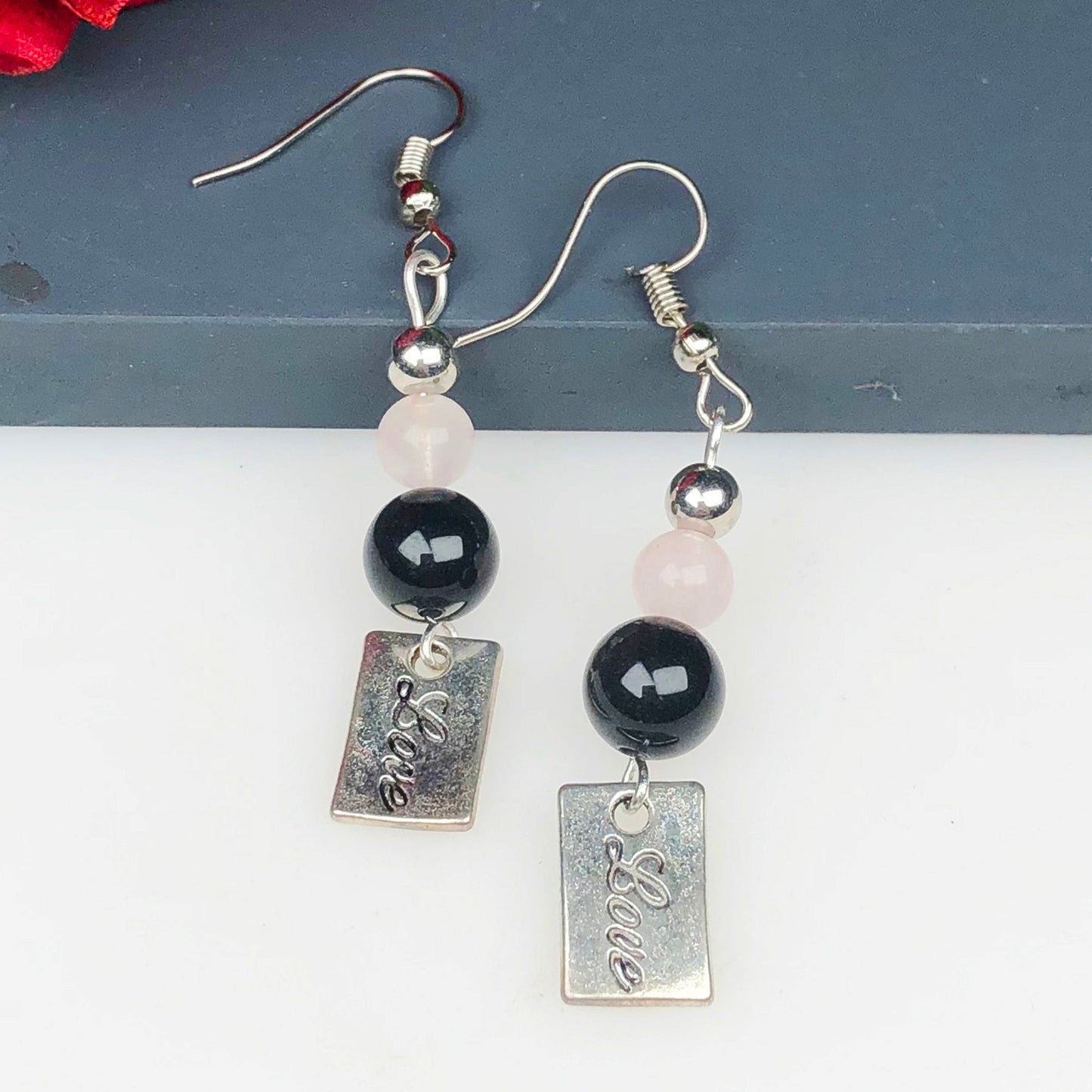 Rose Quartz Obsidian Earrings for Women and Girls