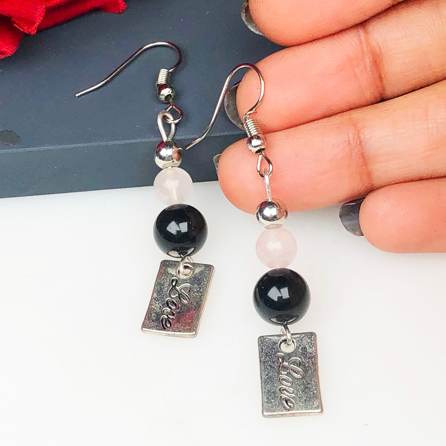 Rose Quartz Obsidian Earrings for Women and Girls