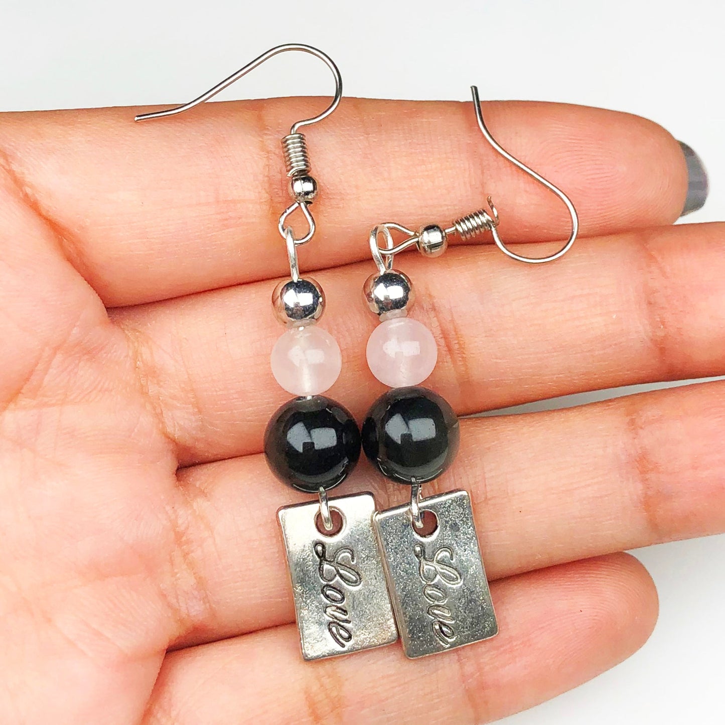 Rose Quartz Obsidian Earrings for Women and Girls