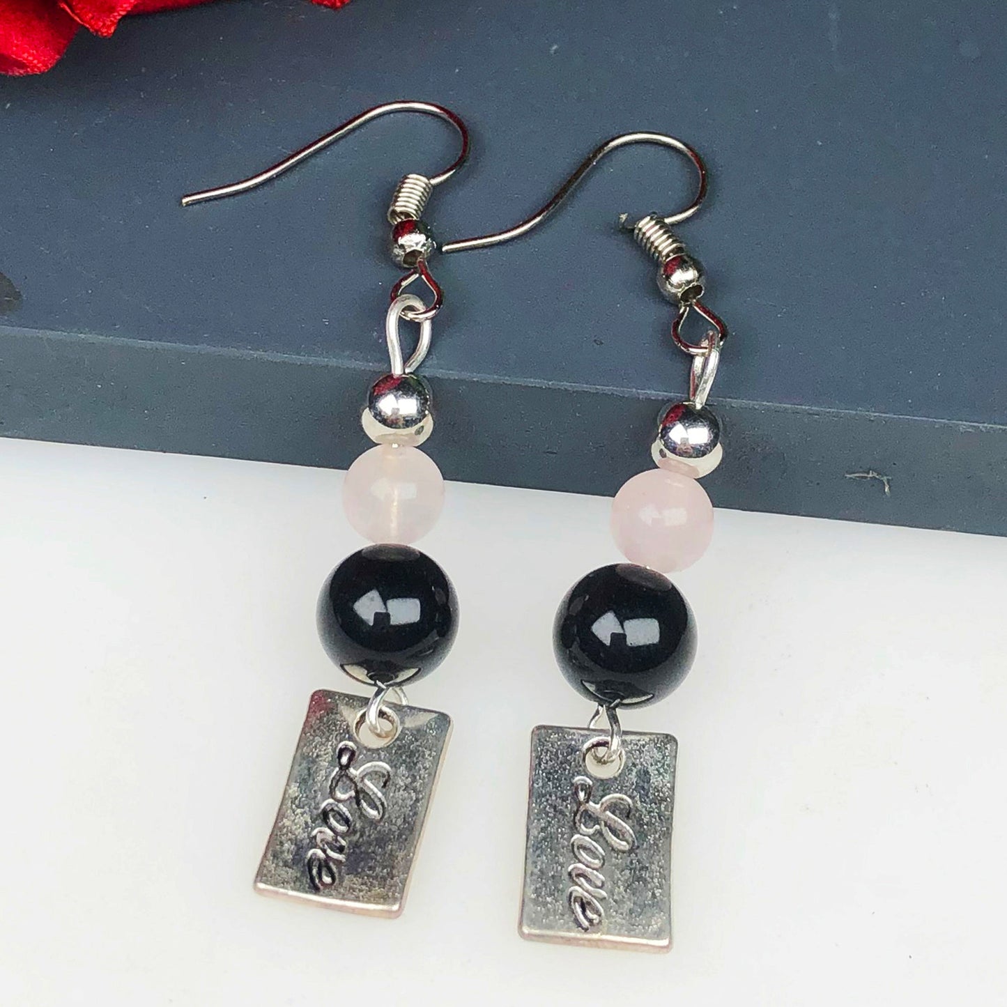 Rose Quartz Obsidian Earrings for Women and Girls