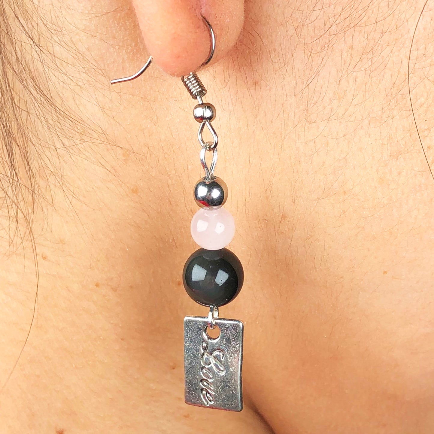 Rose Quartz Obsidian Earrings for Women and Girls