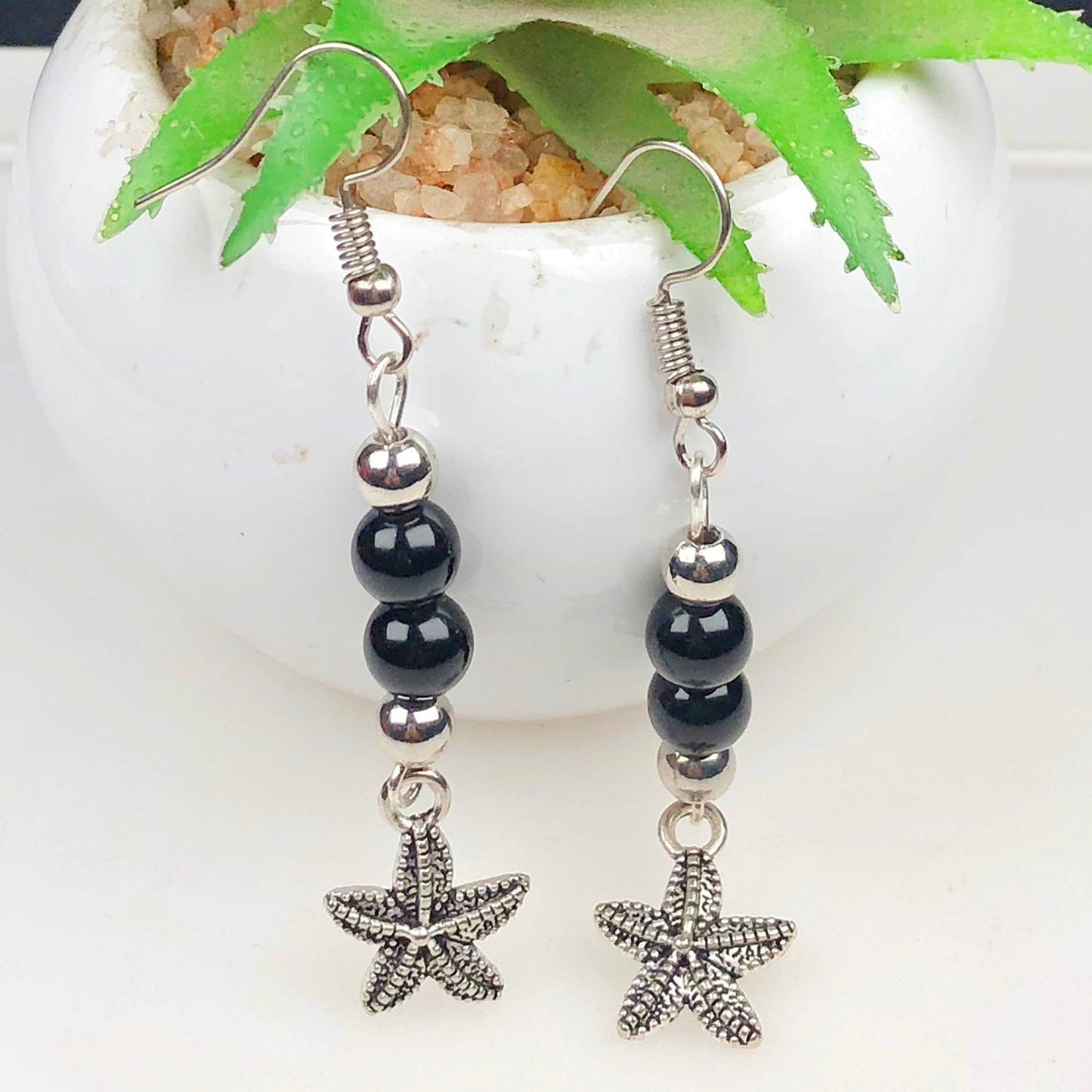 Amethyst Black Spinal Earrings for Women and Girls