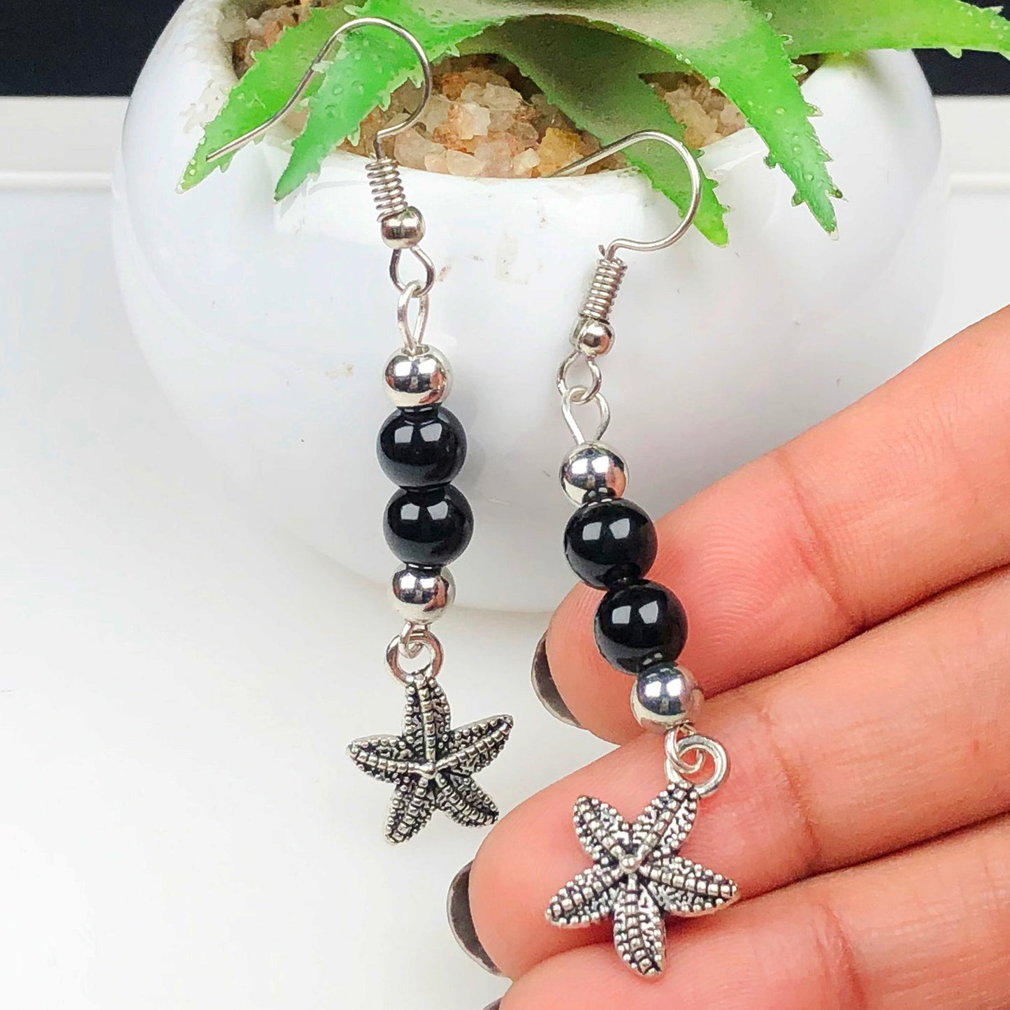 Amethyst Black Spinal Earrings for Women and Girls