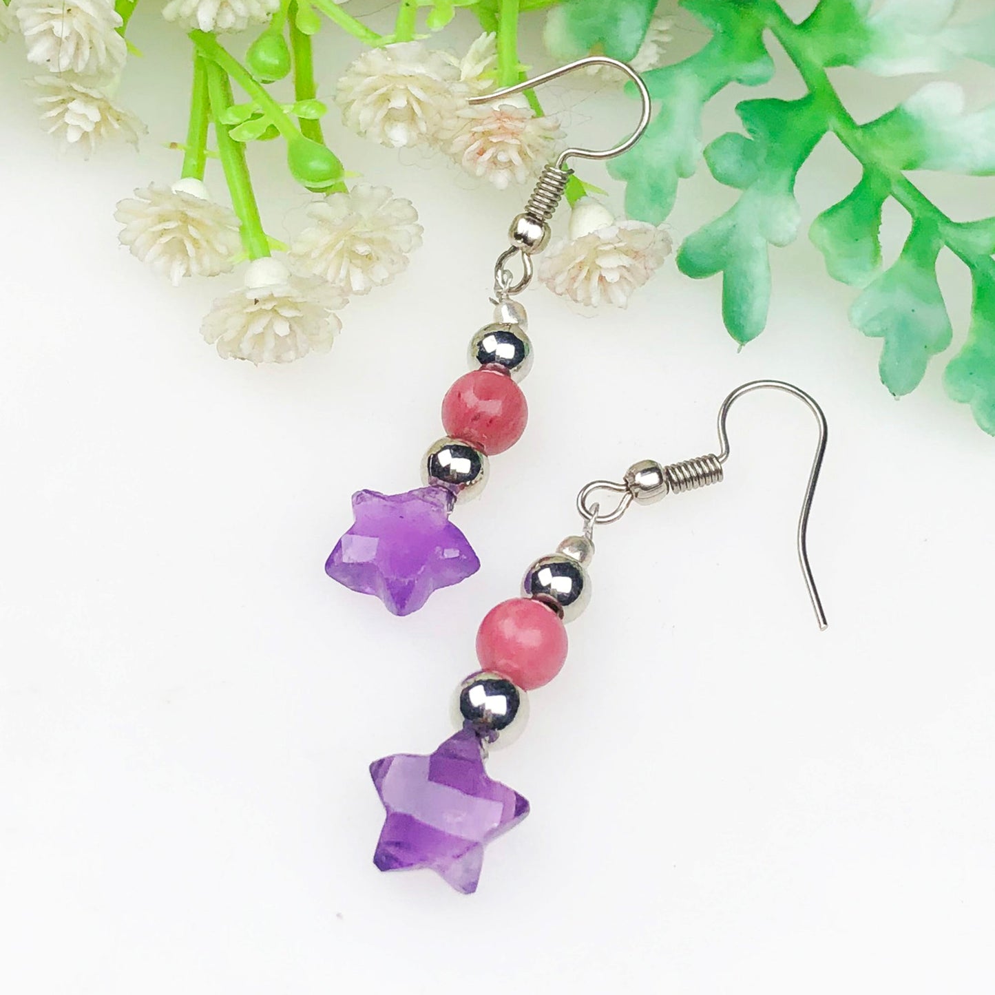 Amethyst Rhodonite Earrings for Women and Girls