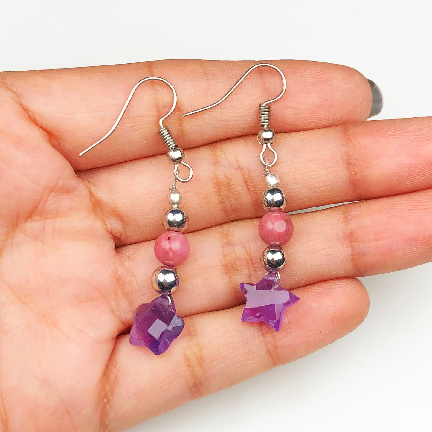 Amethyst Rhodonite Earrings for Women and Girls