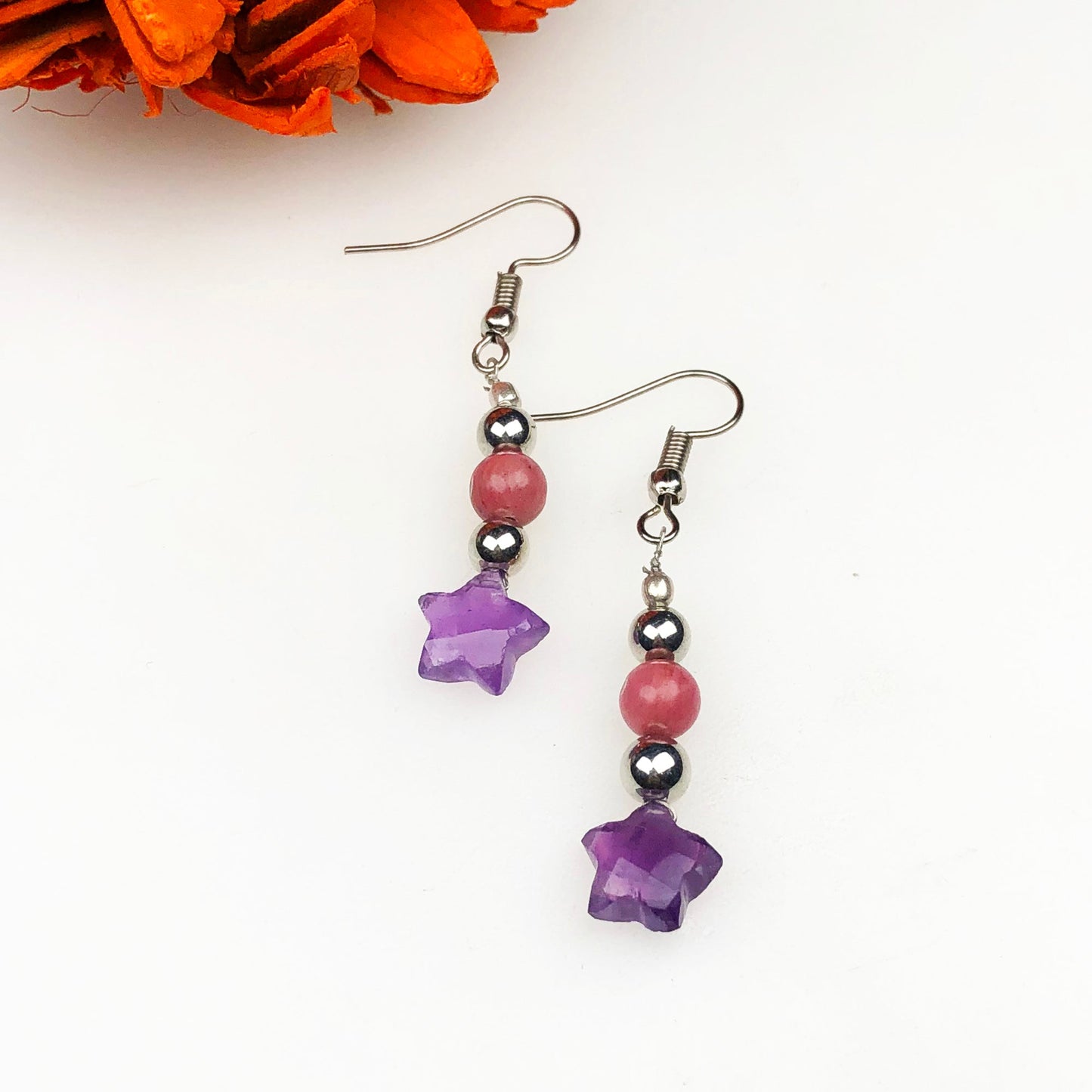 Amethyst Rhodonite Earrings for Women and Girls