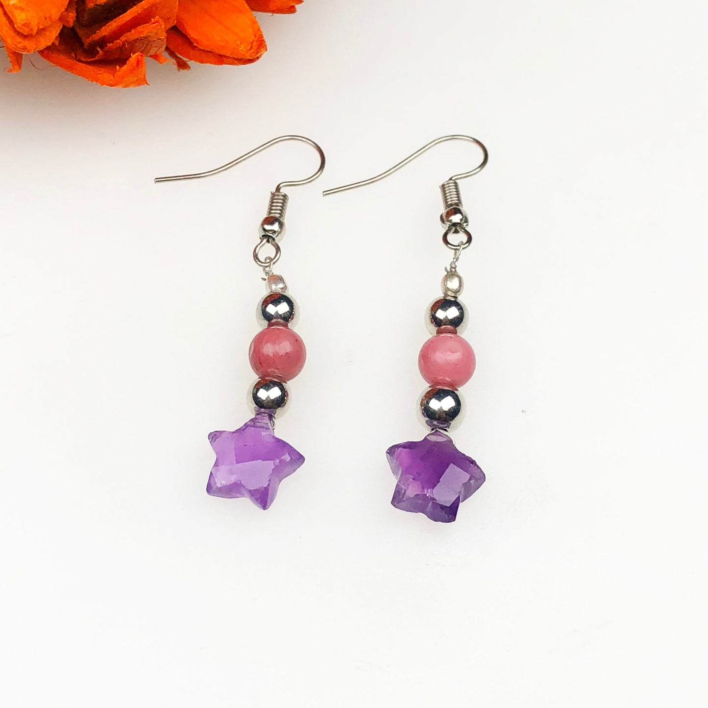 Amethyst Rhodonite Earrings for Women and Girls