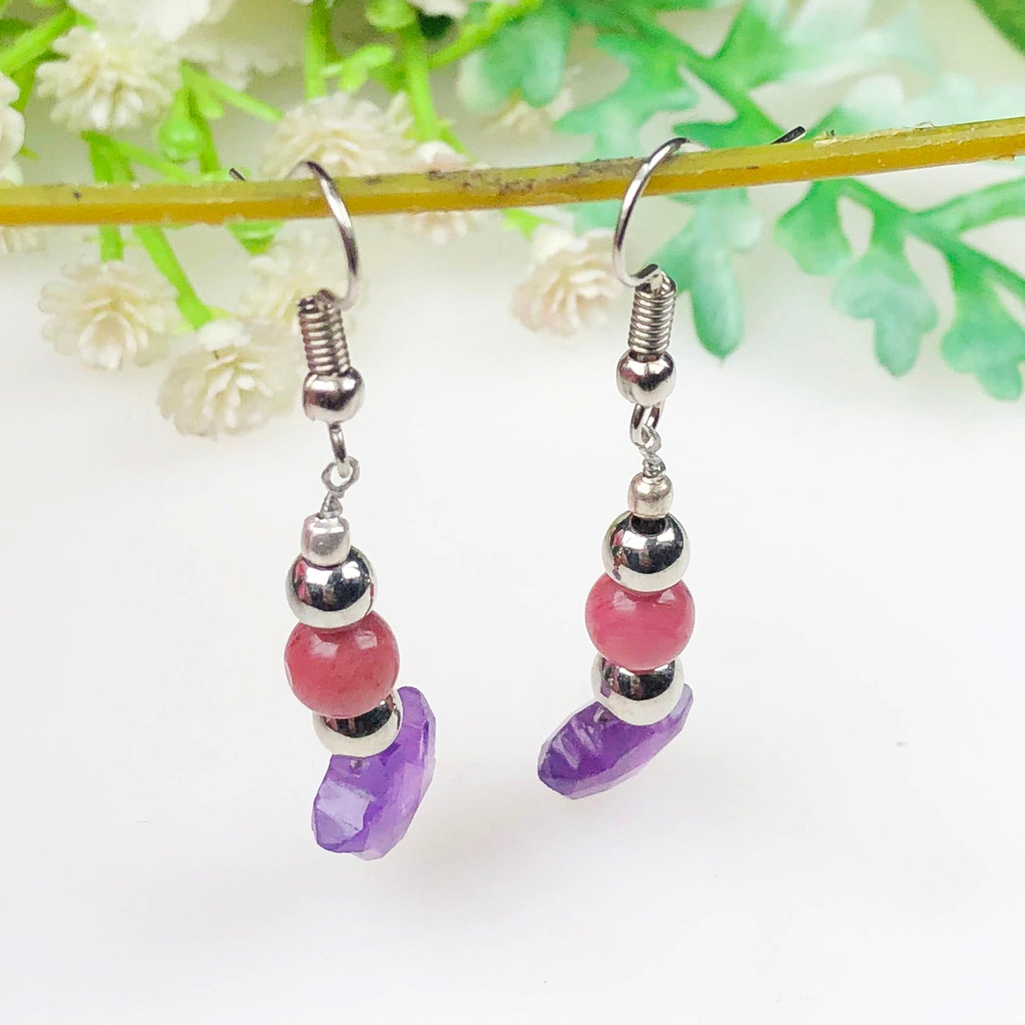 Amethyst Rhodonite Earrings for Women and Girls
