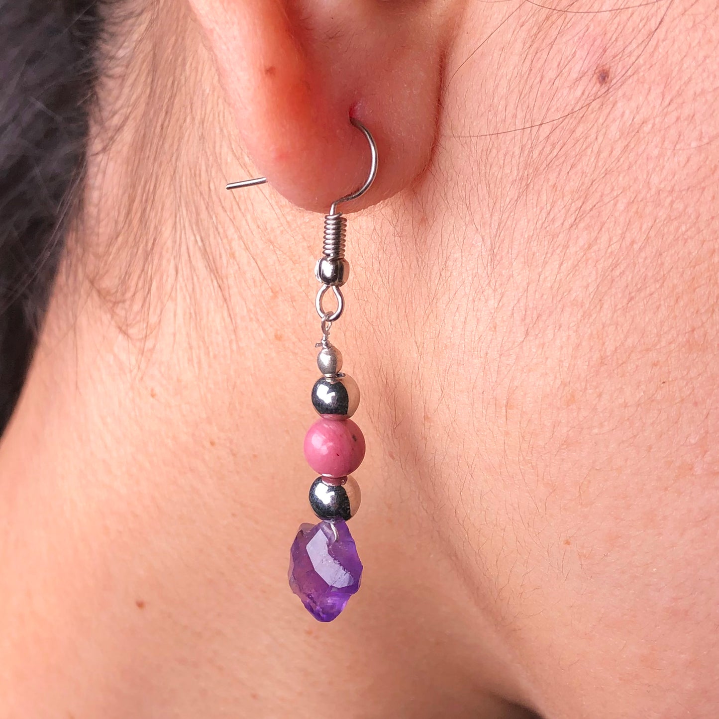 Amethyst Rhodonite Earrings for Women and Girls