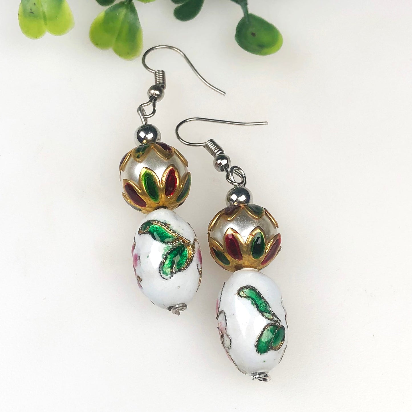 Beautiful White and Pink Decorative Tensha Beads Dangle Earrings for Women and Girl