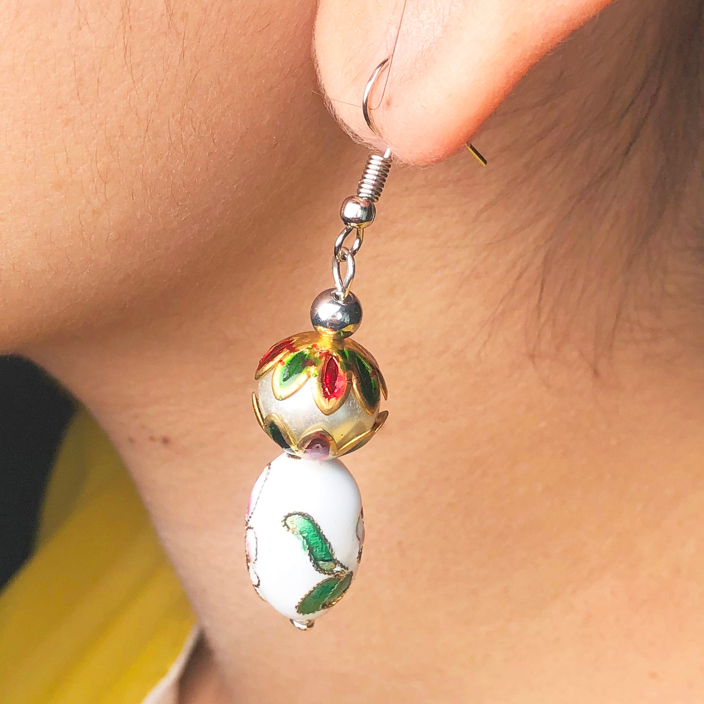 Beautiful White and Pink Decorative Tensha Beads Dangle Earrings for Women and Girl