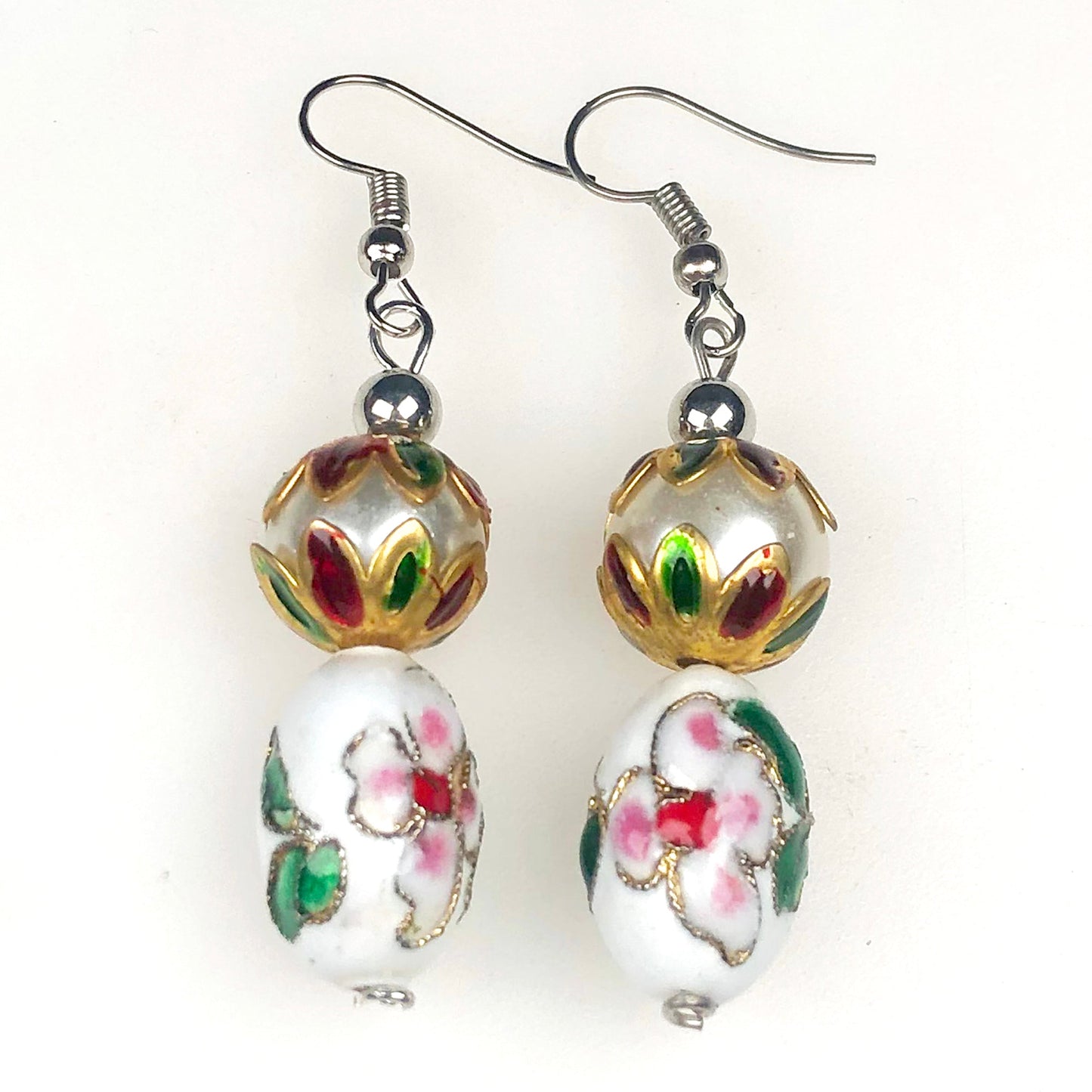 Beautiful White and Pink Decorative Tensha Beads Dangle Earrings for Women and Girl
