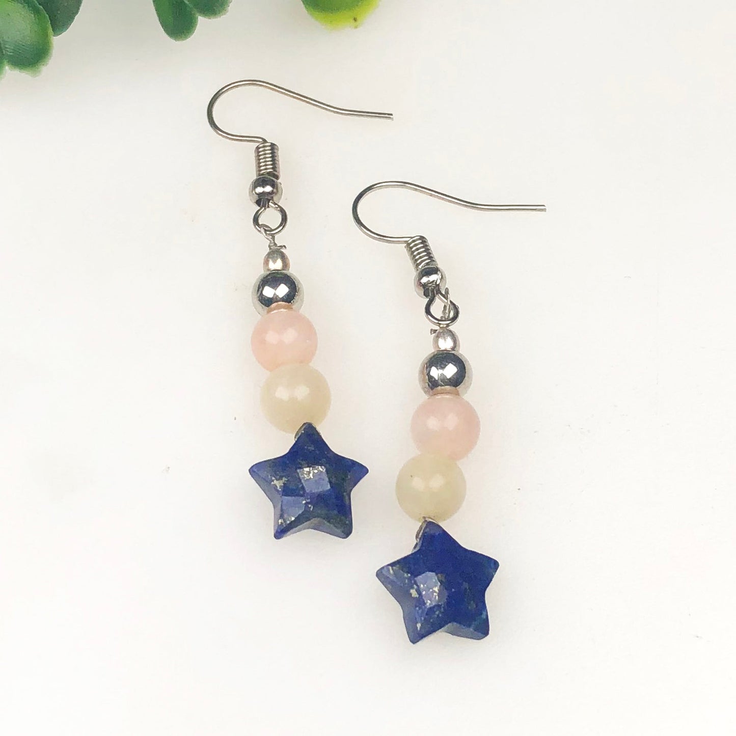 Lapis Lazuli Pink Opal Earrings for Women and Girls