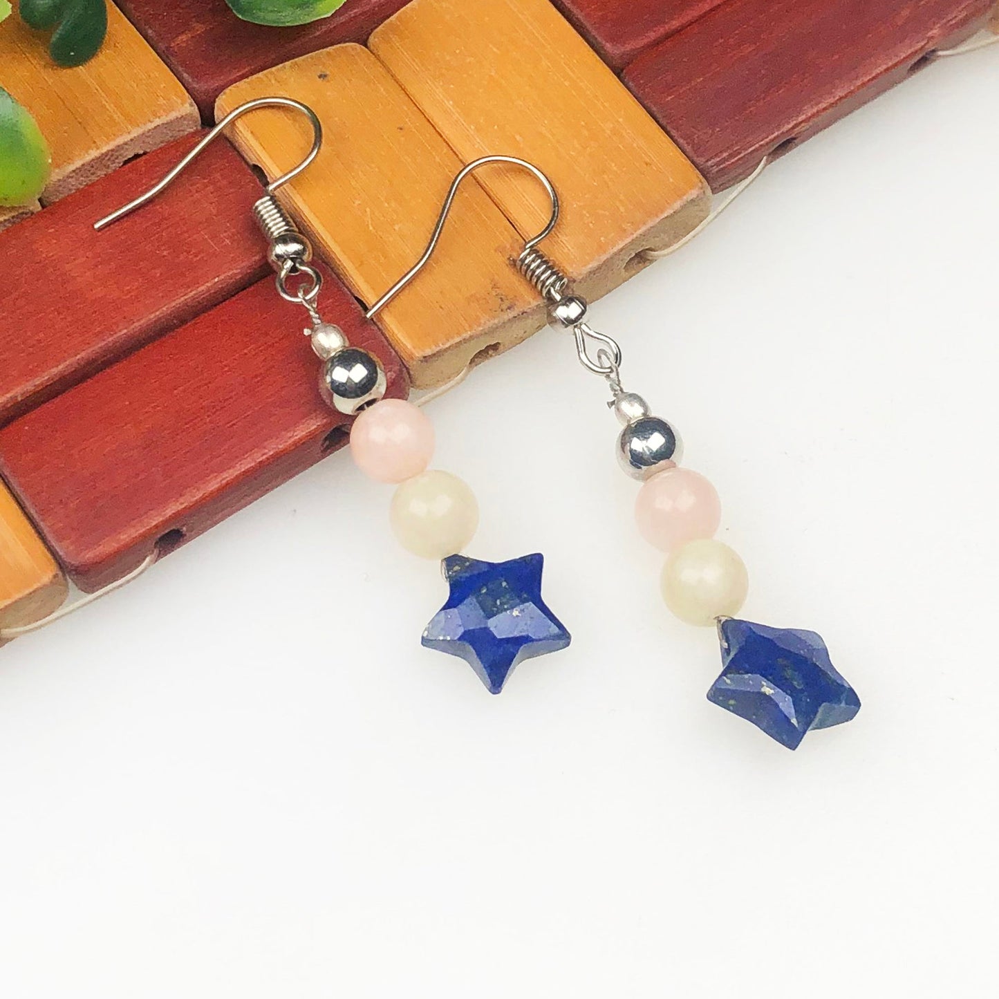Lapis Lazuli Pink Opal Earrings for Women and Girls