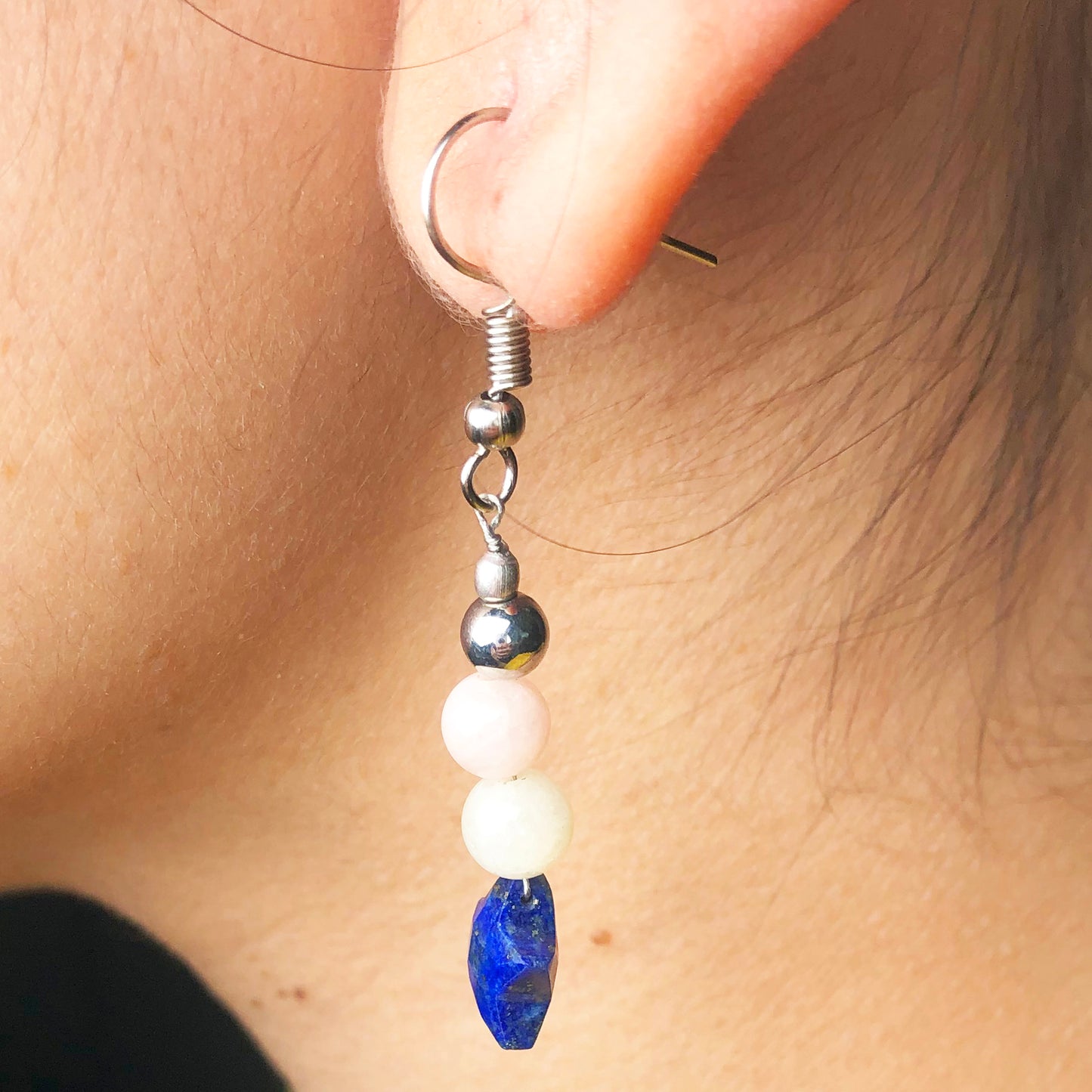 Lapis Lazuli Pink Opal Earrings for Women and Girls