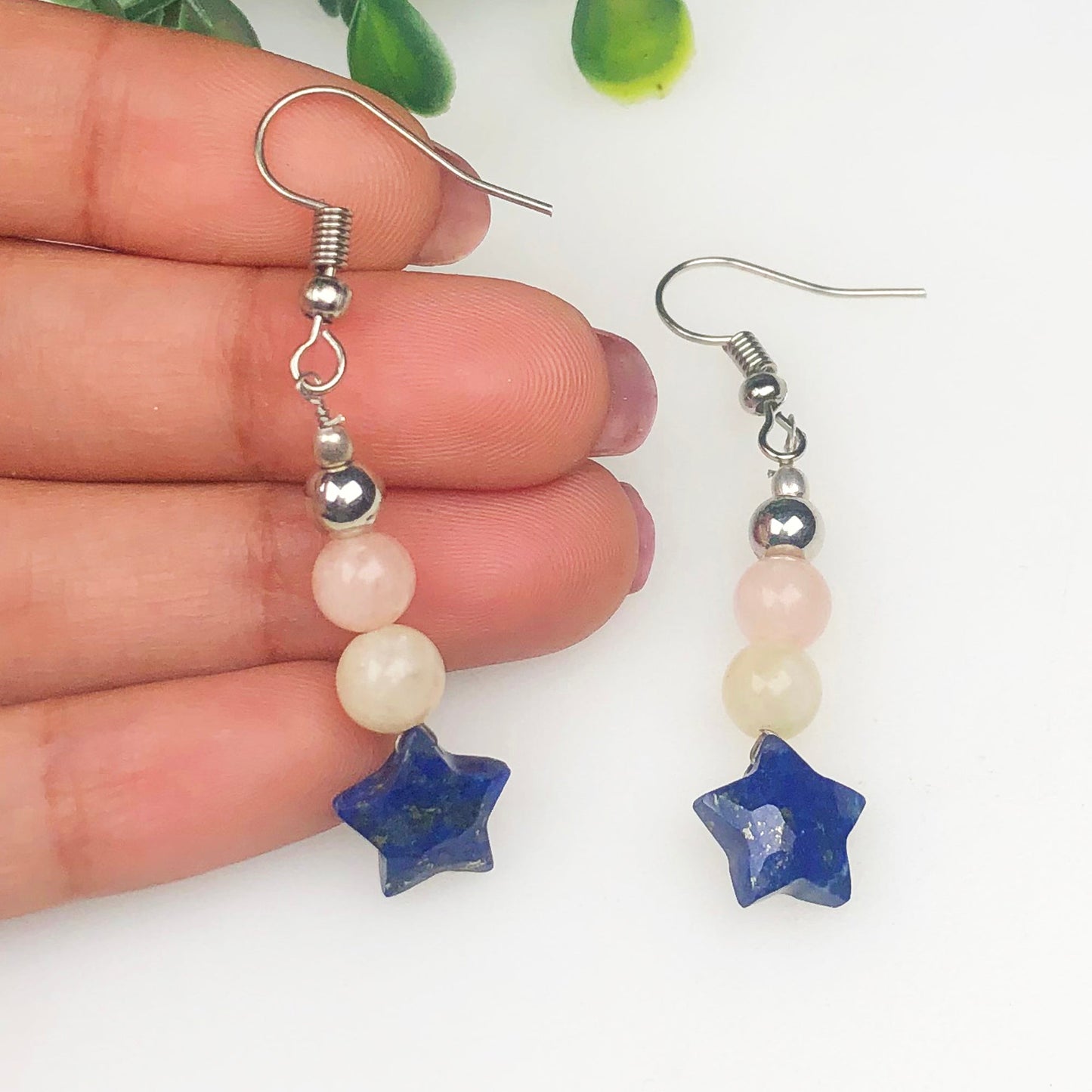 Lapis Lazuli Pink Opal Earrings for Women and Girls