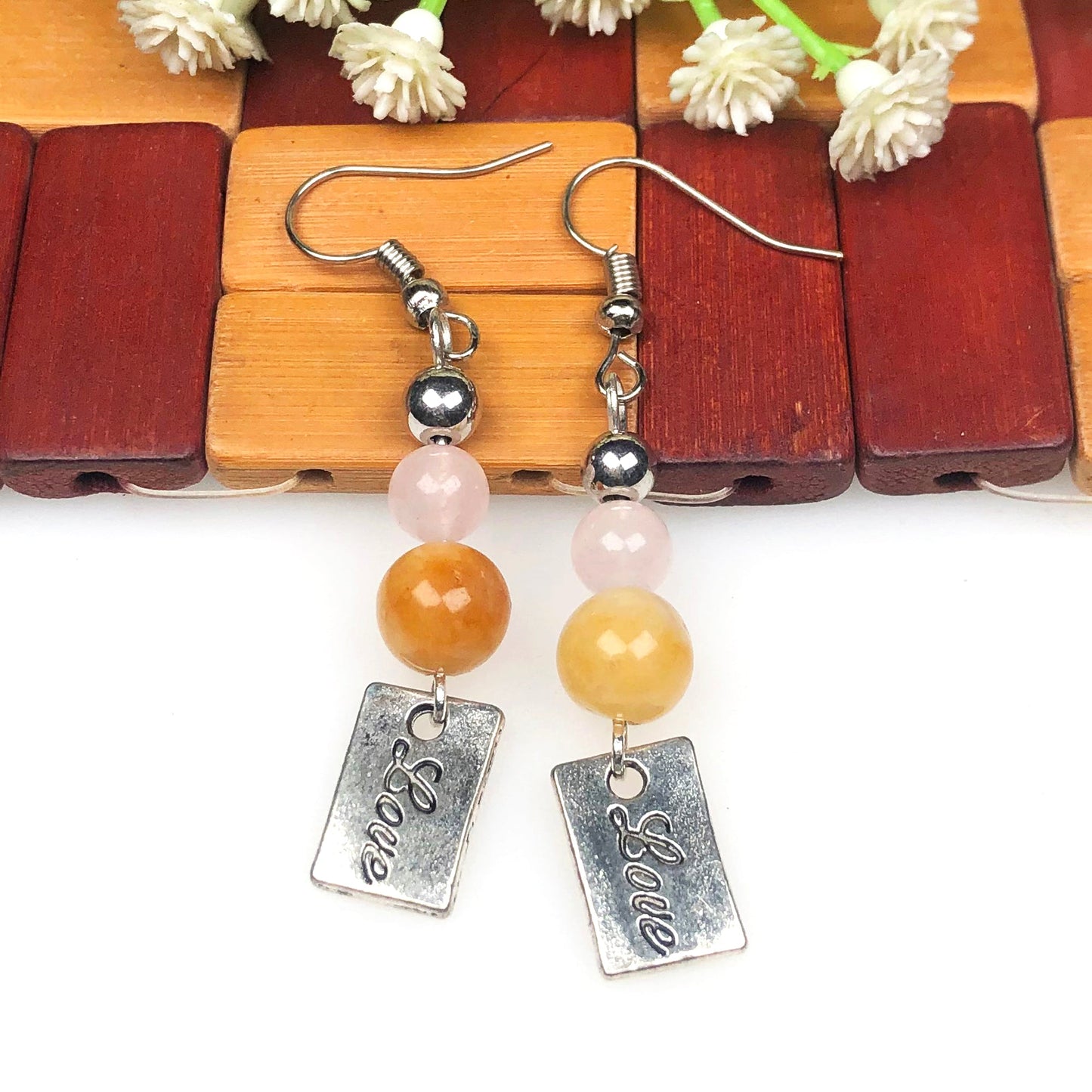 Rose Quartz Aventurine Earrings for Women and Girls