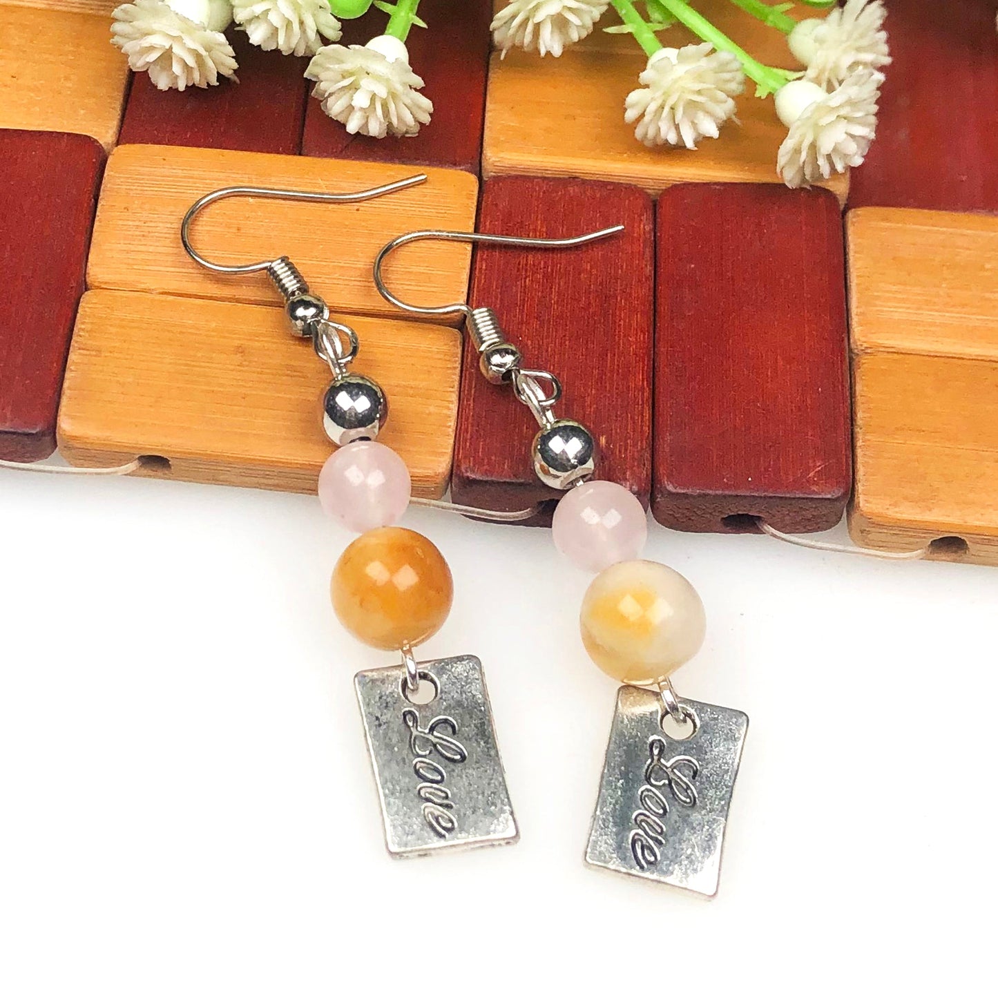 Rose Quartz Aventurine Earrings for Women and Girls