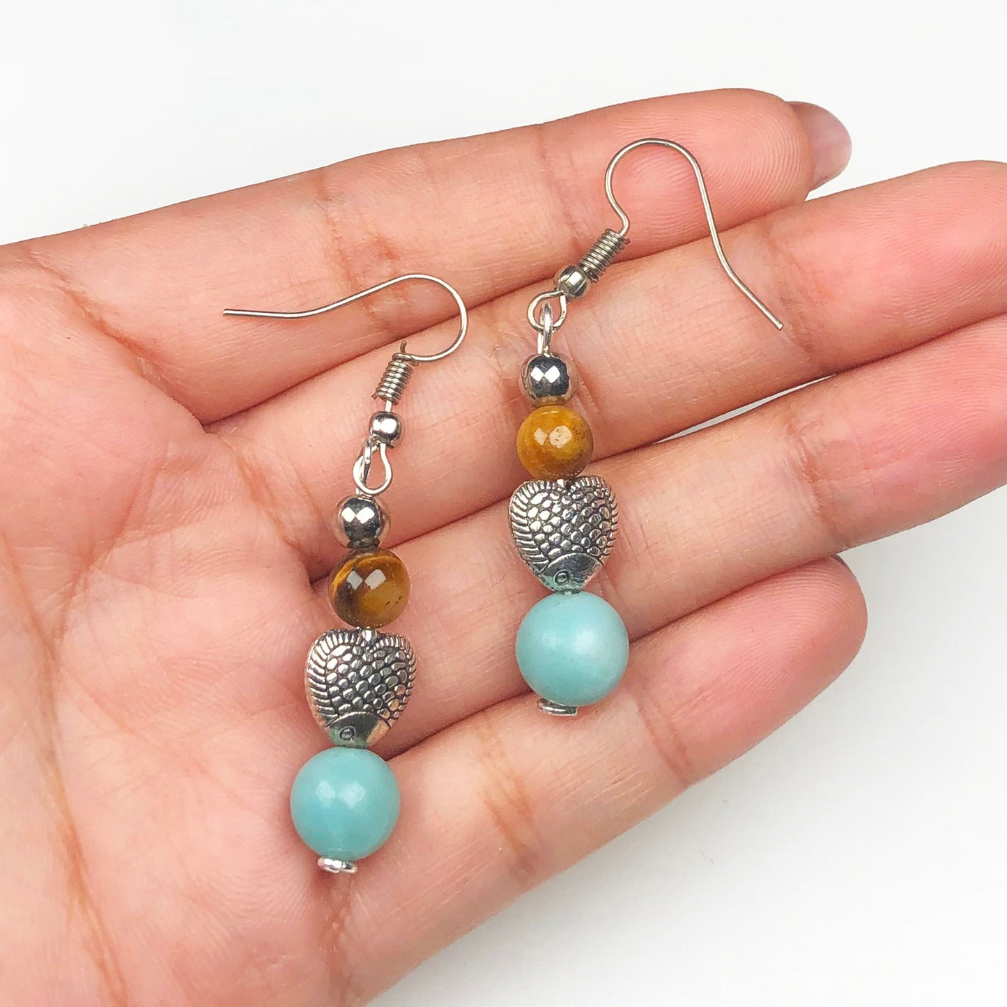 Tiger Eye Amazonite Earrings for Women and Girls