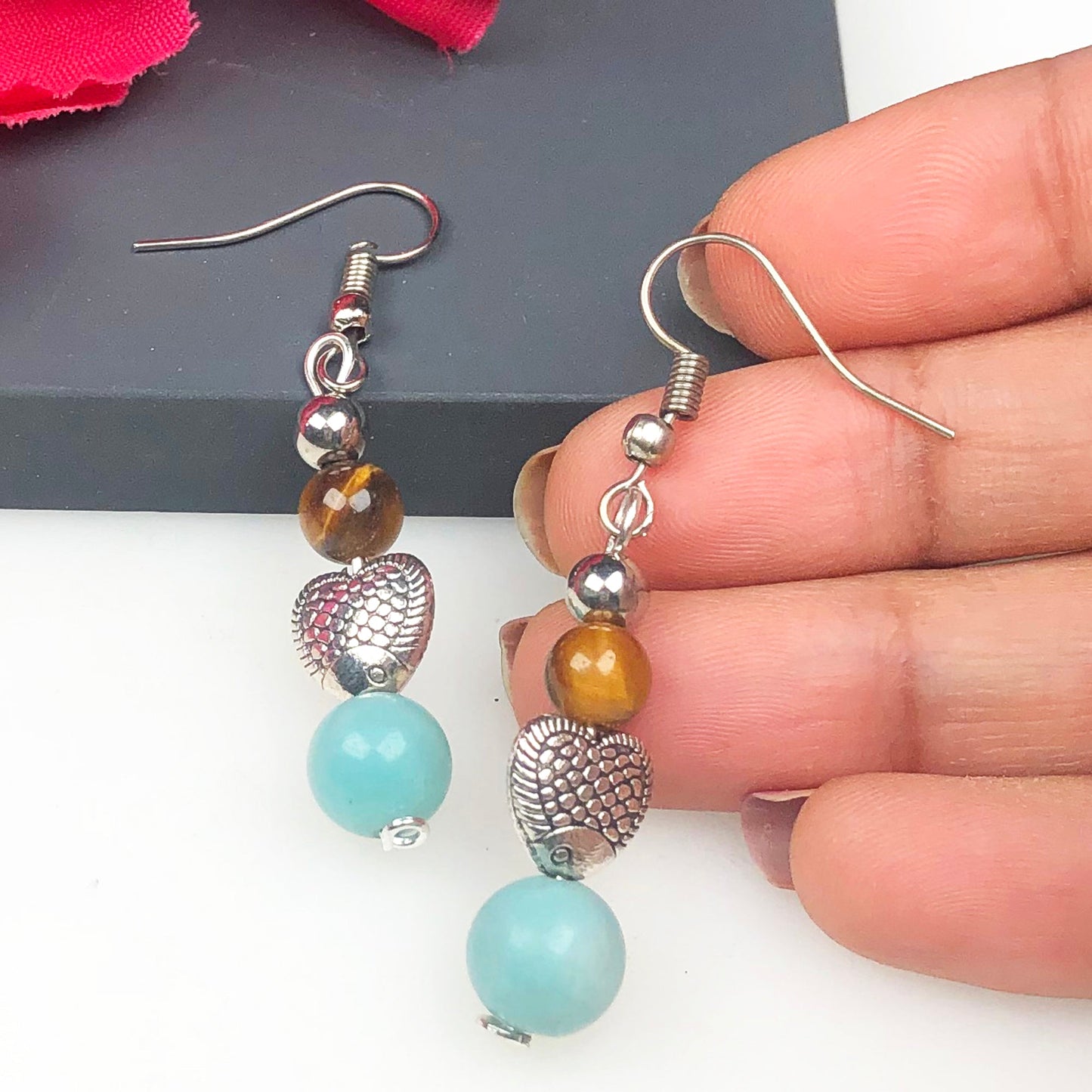 Tiger Eye Amazonite Earrings for Women and Girls