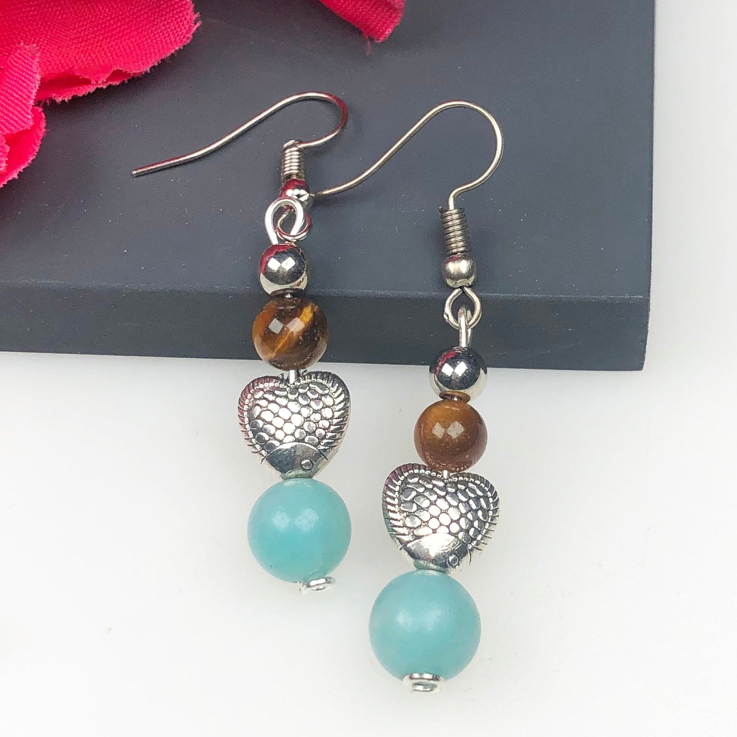Tiger Eye Amazonite Earrings for Women and Girls