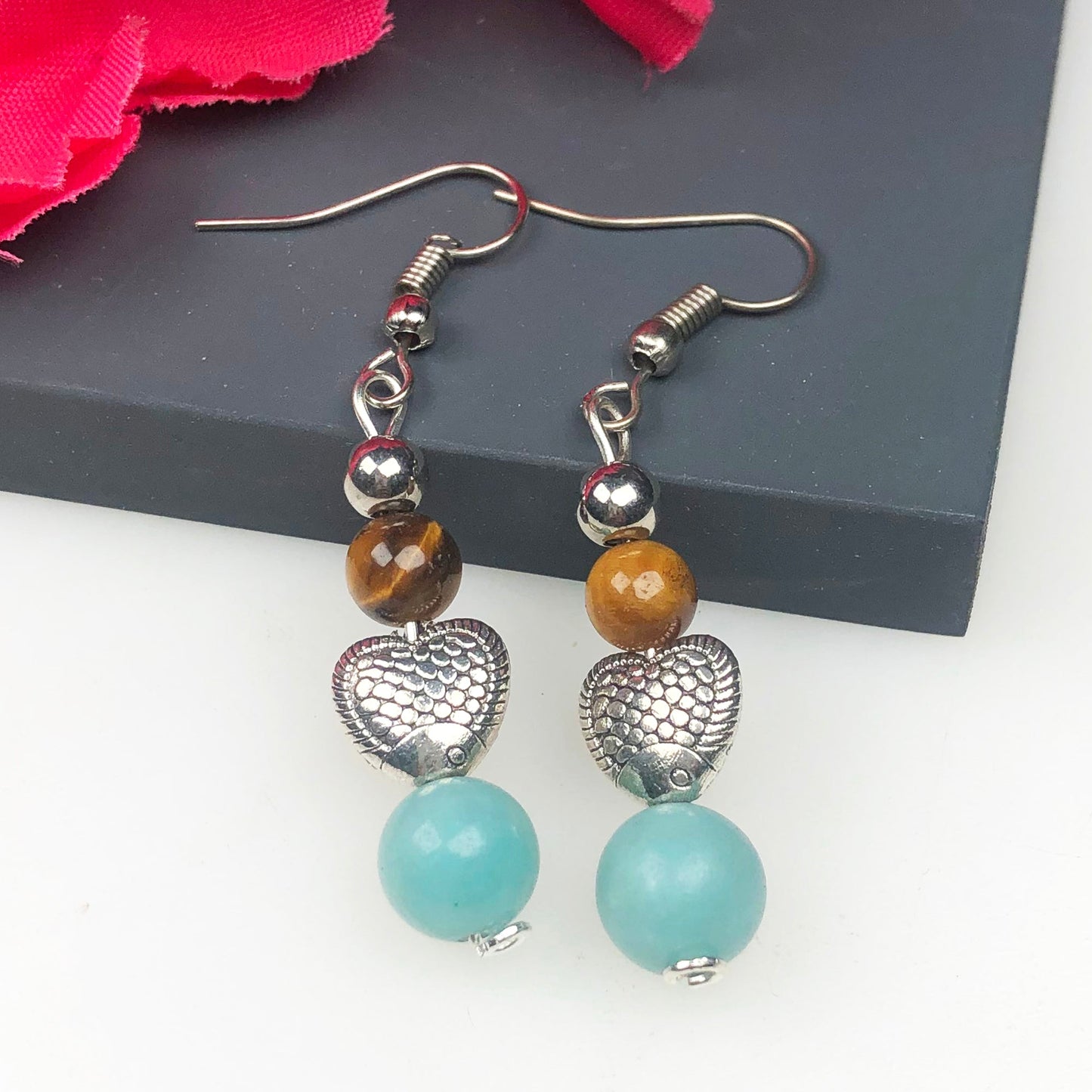 Tiger Eye Amazonite Earrings for Women and Girls
