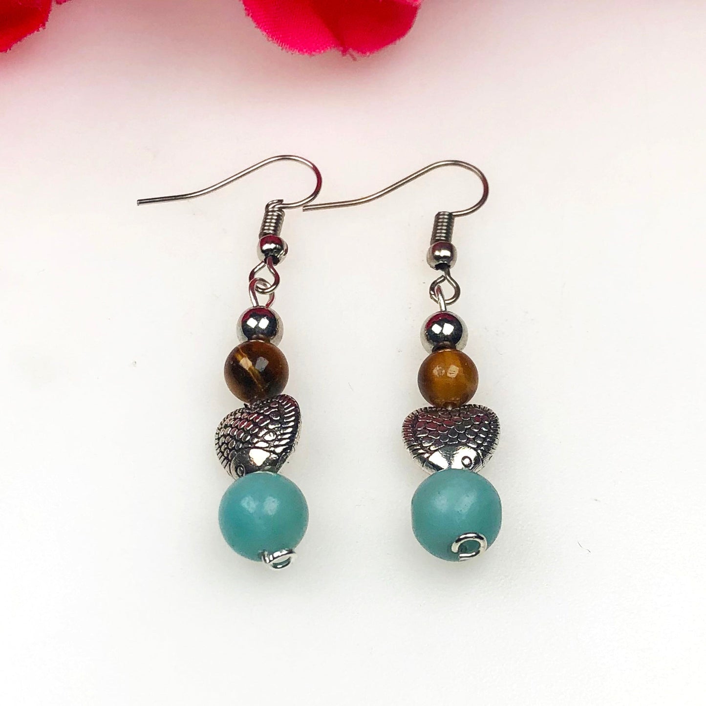 Tiger Eye Amazonite Earrings for Women and Girls