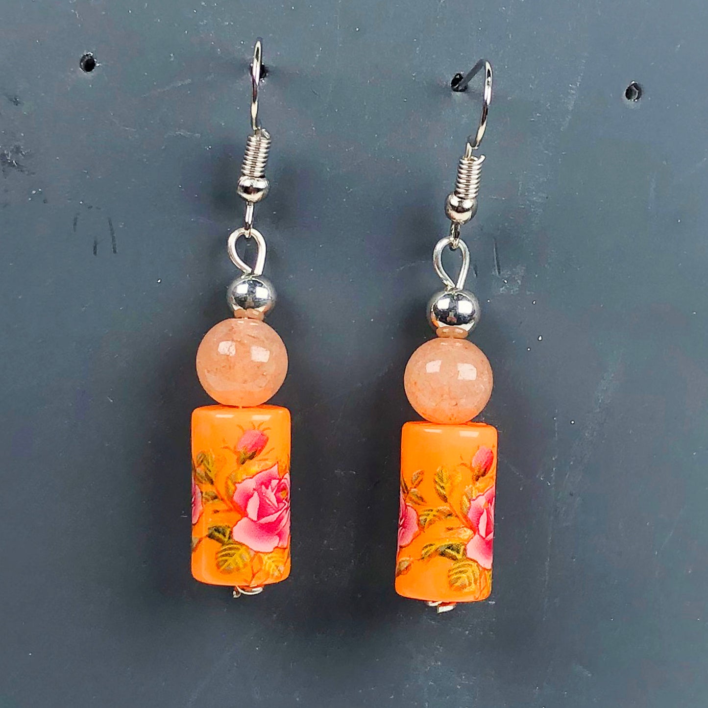 Natural Gemstone Tensa Beads and Onyx Earrings for Women and Girls