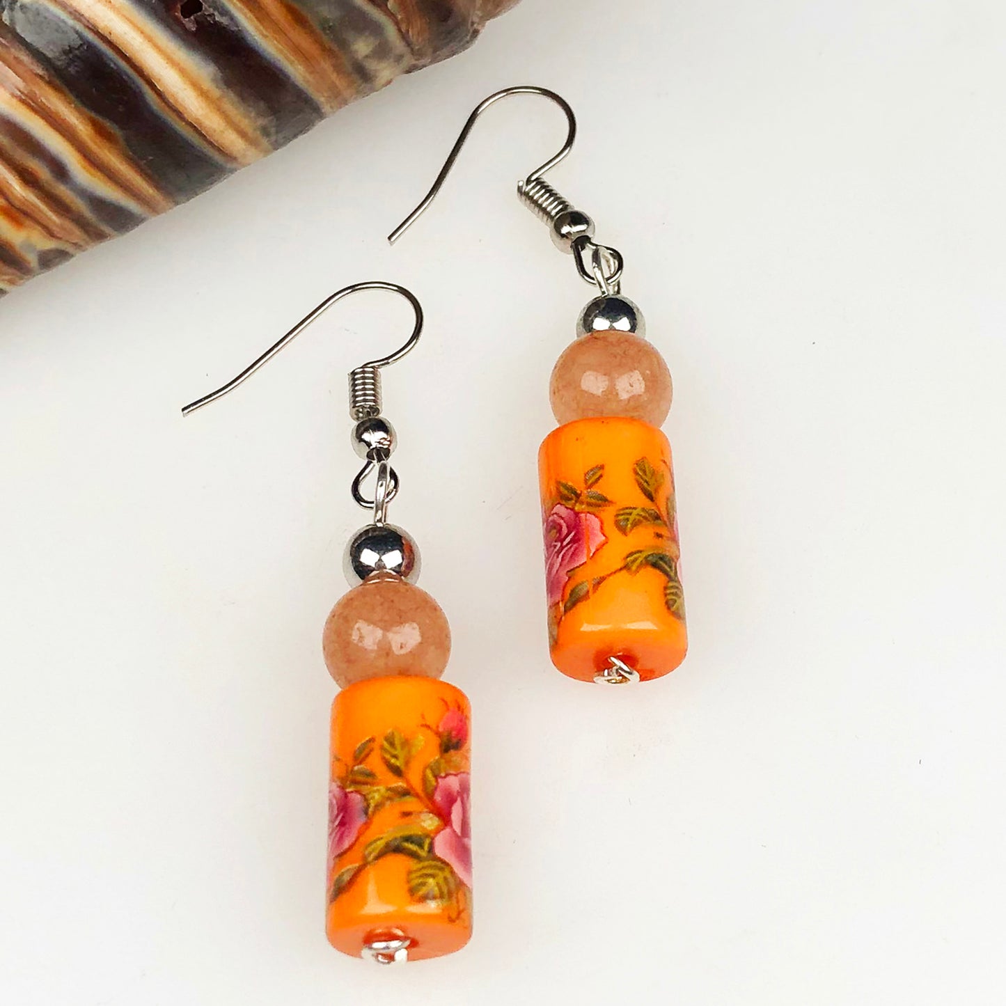 Natural Gemstone Tensa Beads and Onyx Earrings for Women and Girls