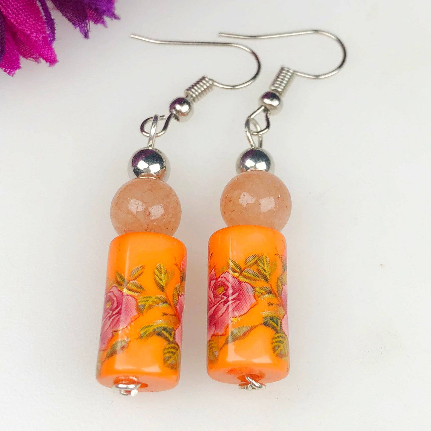 Natural Gemstone Tensa Beads and Onyx Earrings for Women and Girls