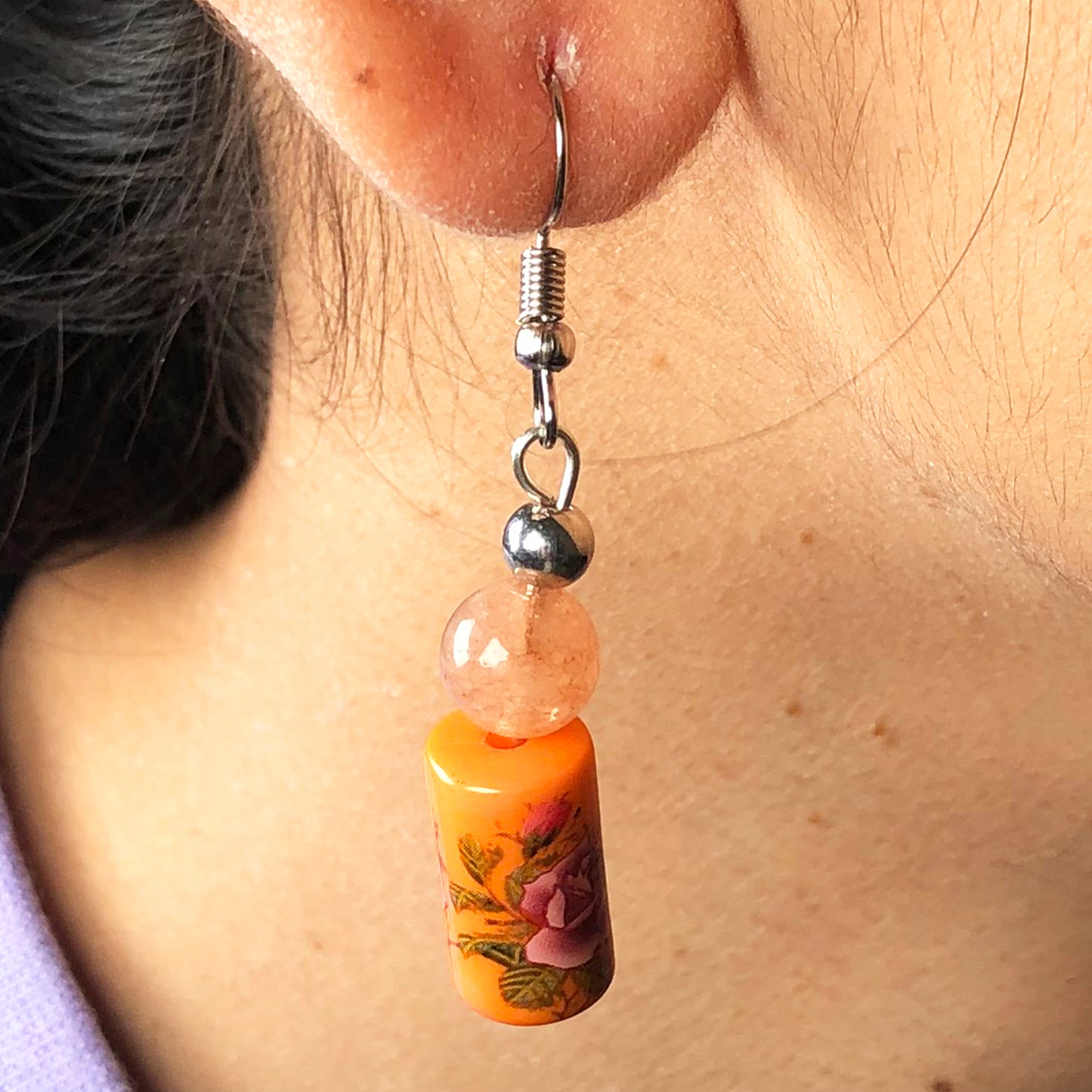 Natural Gemstone Tensa Beads and Onyx Earrings for Women and Girls