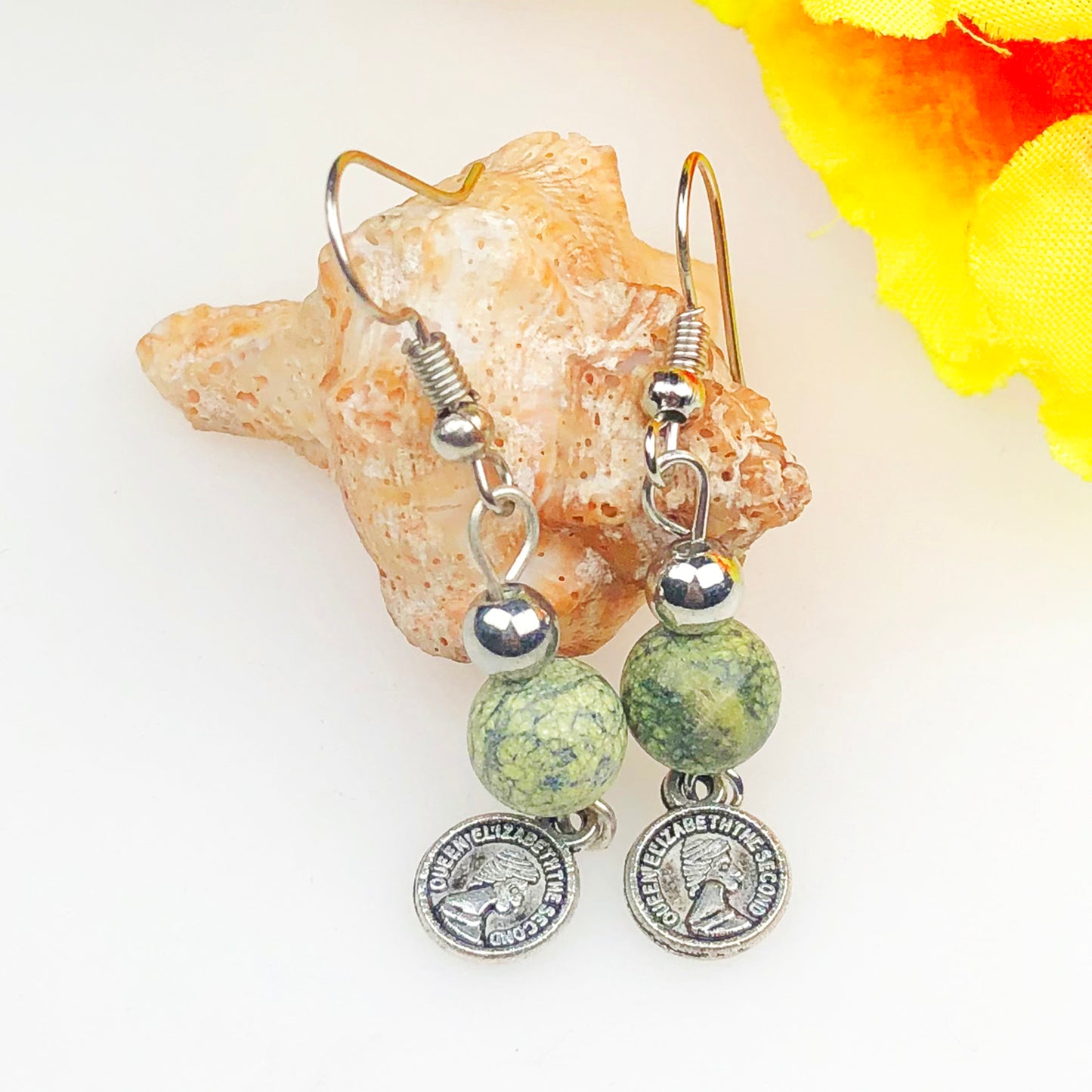 Natural Gemstone Green Jasper Earrings for Women and Girls