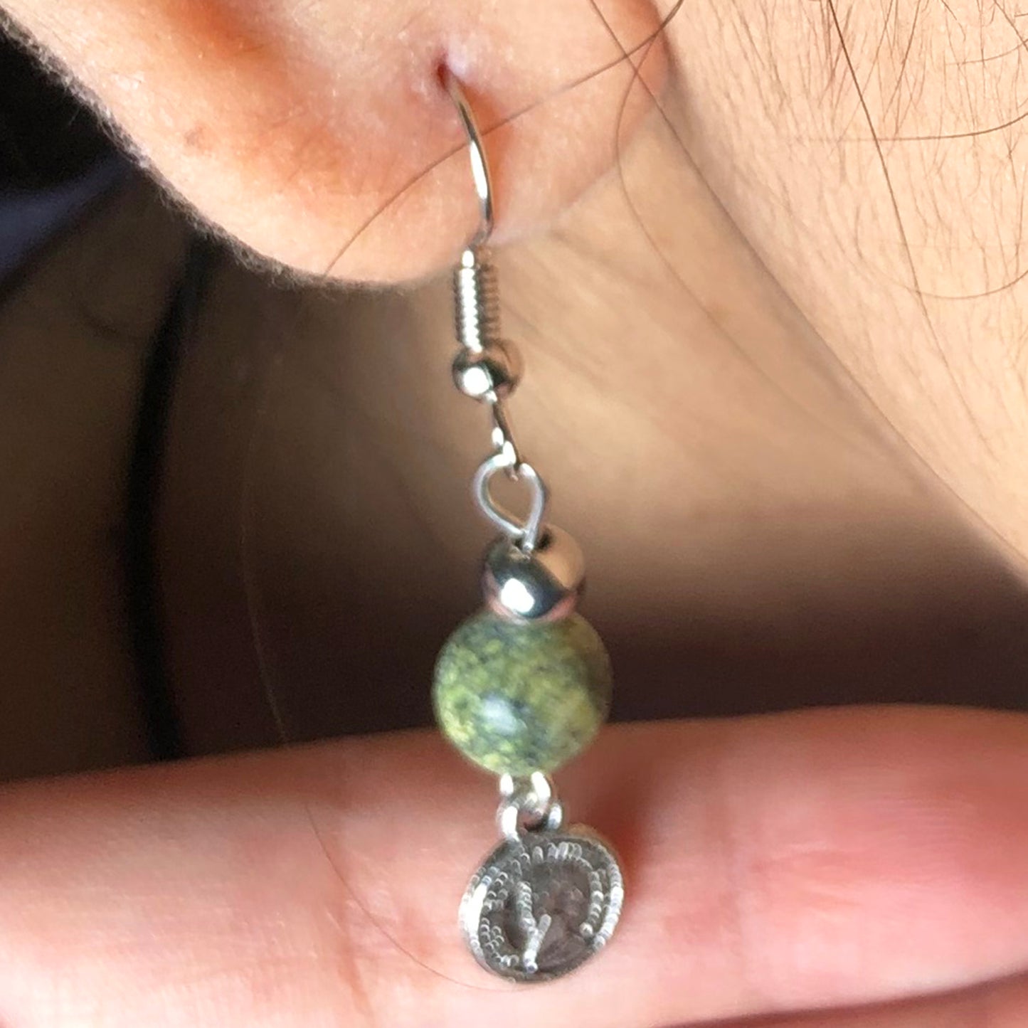 Natural Gemstone Green Jasper Earrings for Women and Girls