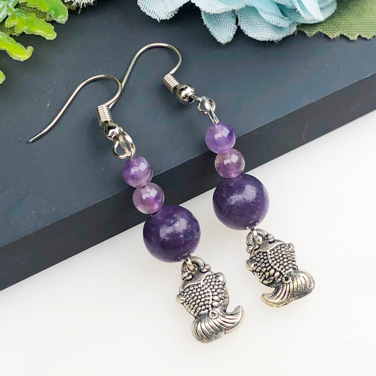Natural Gemstone Amethyst Earrings for Women and Girls