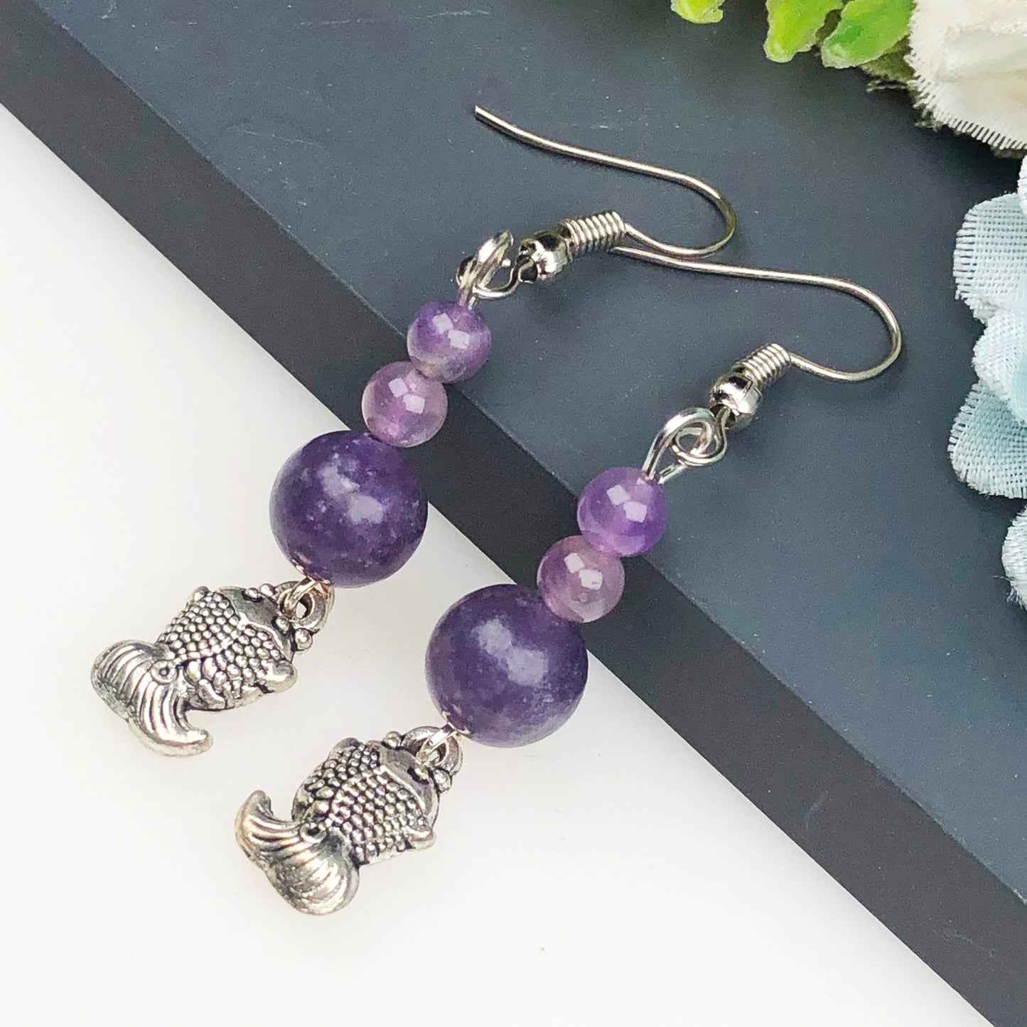 Natural Gemstone Amethyst Earrings for Women and Girls