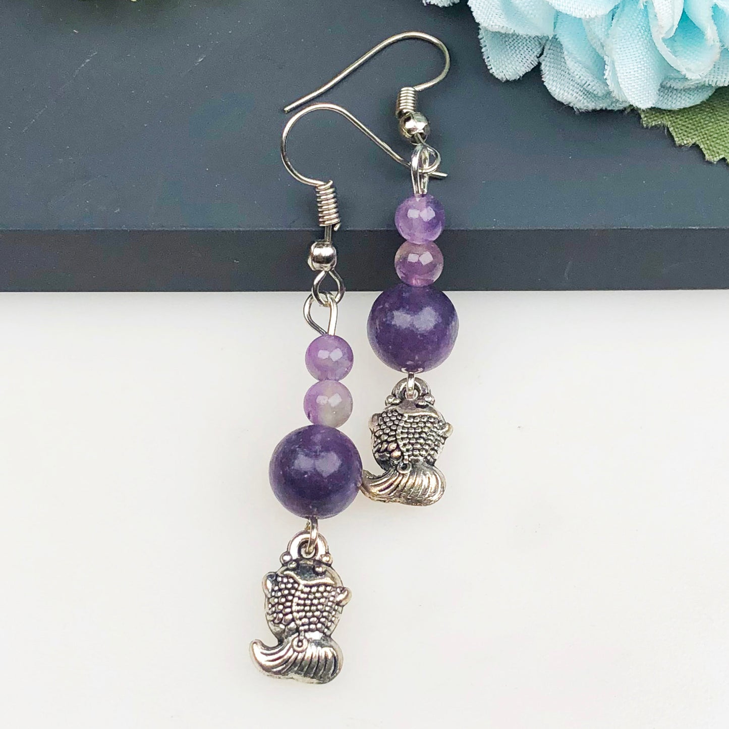 Natural Gemstone Amethyst Earrings for Women and Girls