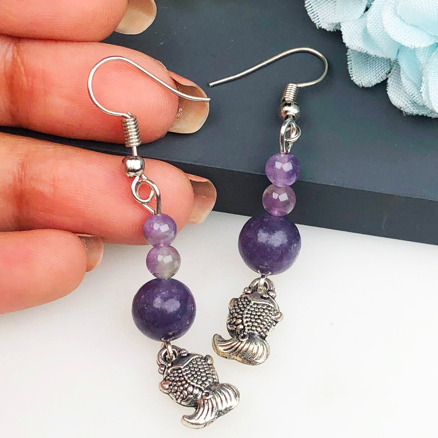 Natural Gemstone Amethyst Earrings for Women and Girls