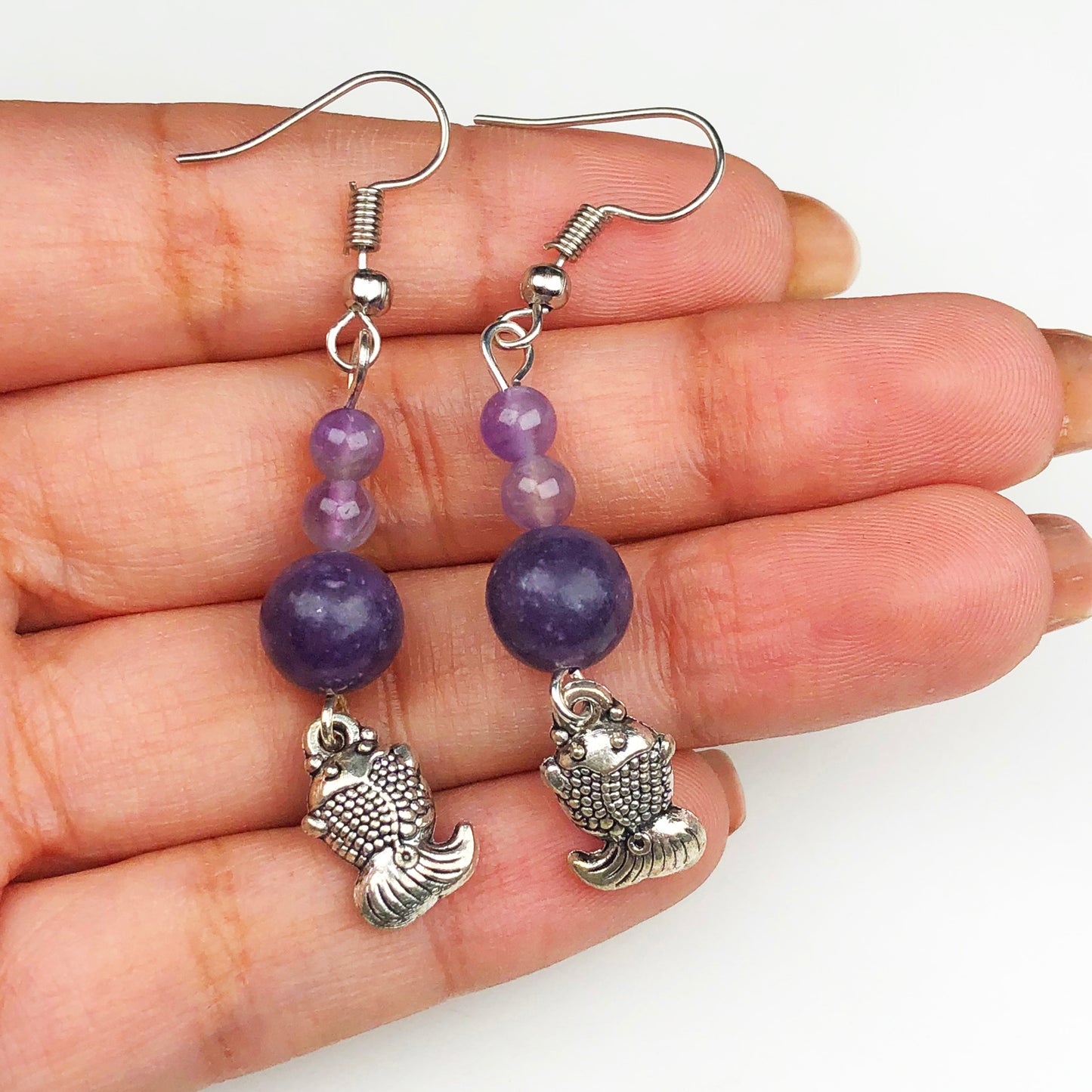 Natural Gemstone Amethyst Earrings for Women and Girls