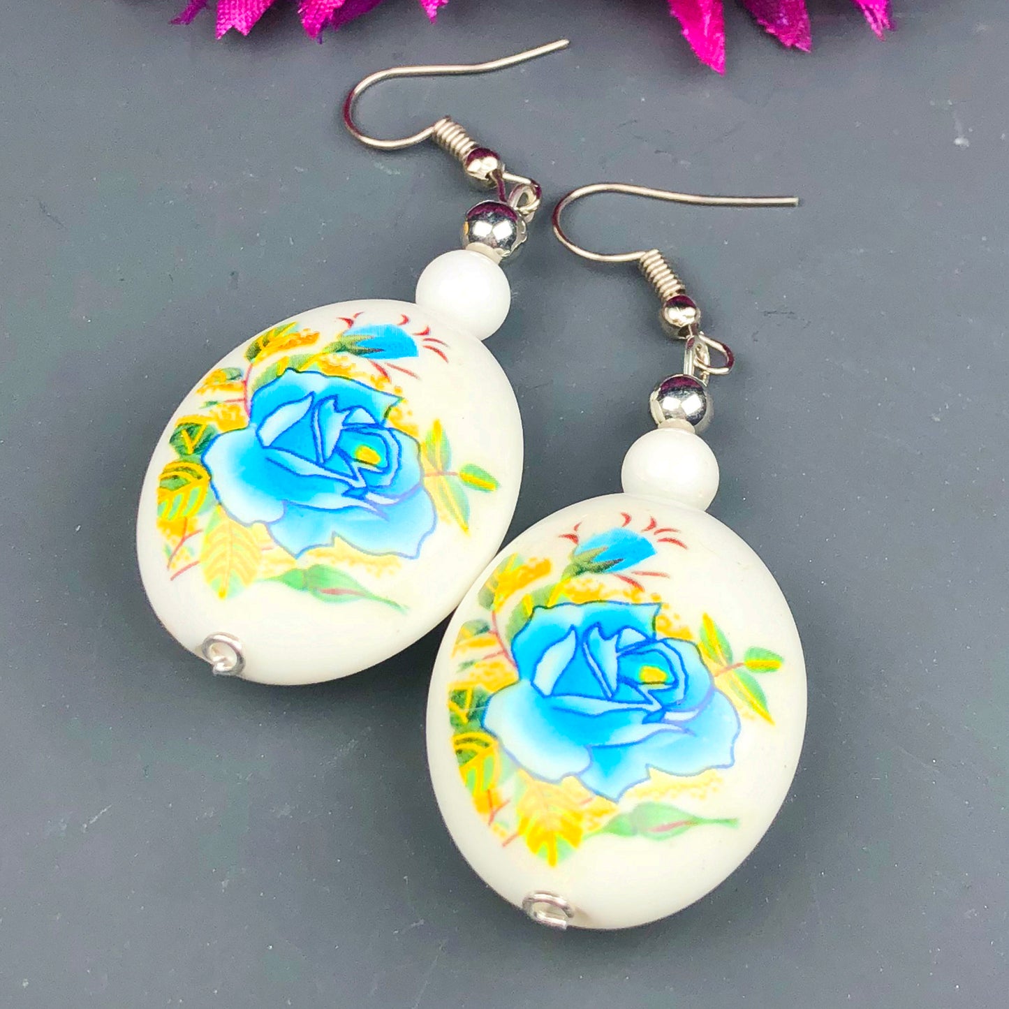 Natural Gemstone Agate and Tensa Beads Earrings for Women and Girls