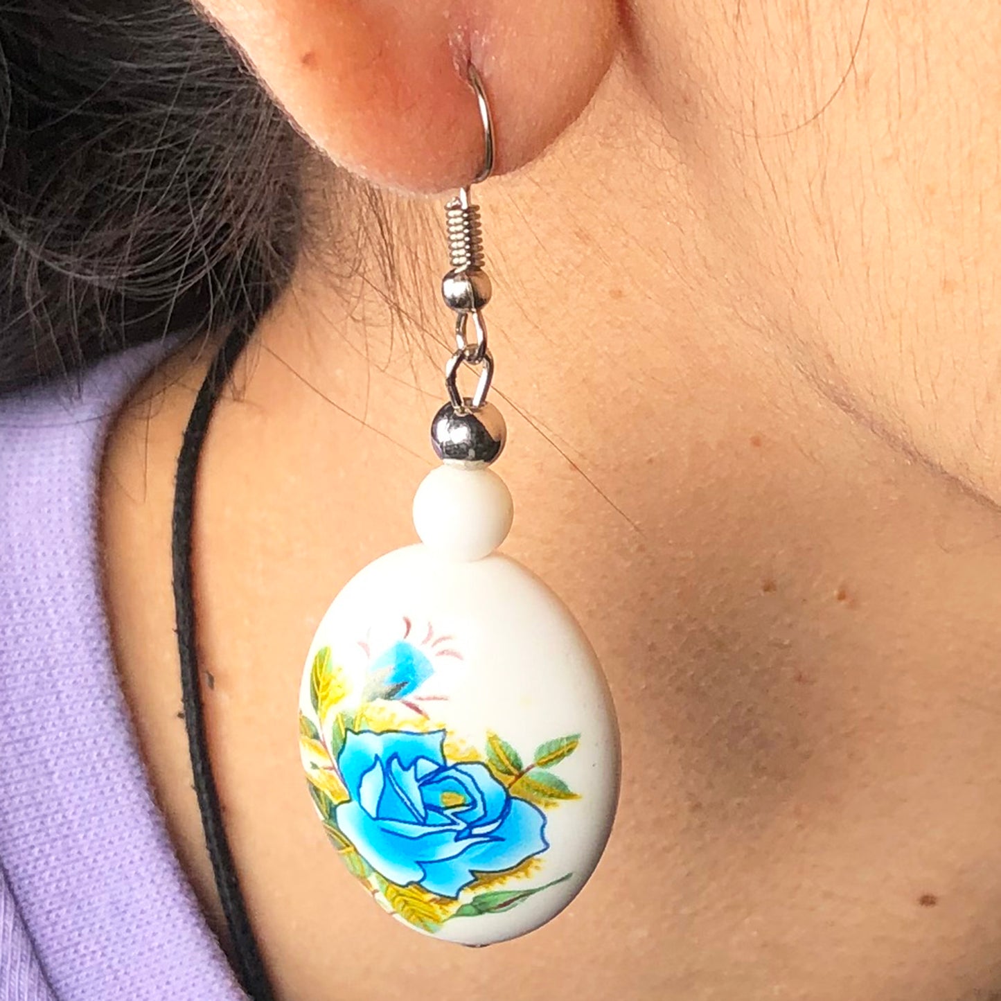 Natural Gemstone Agate and Tensa Beads Earrings for Women and Girls