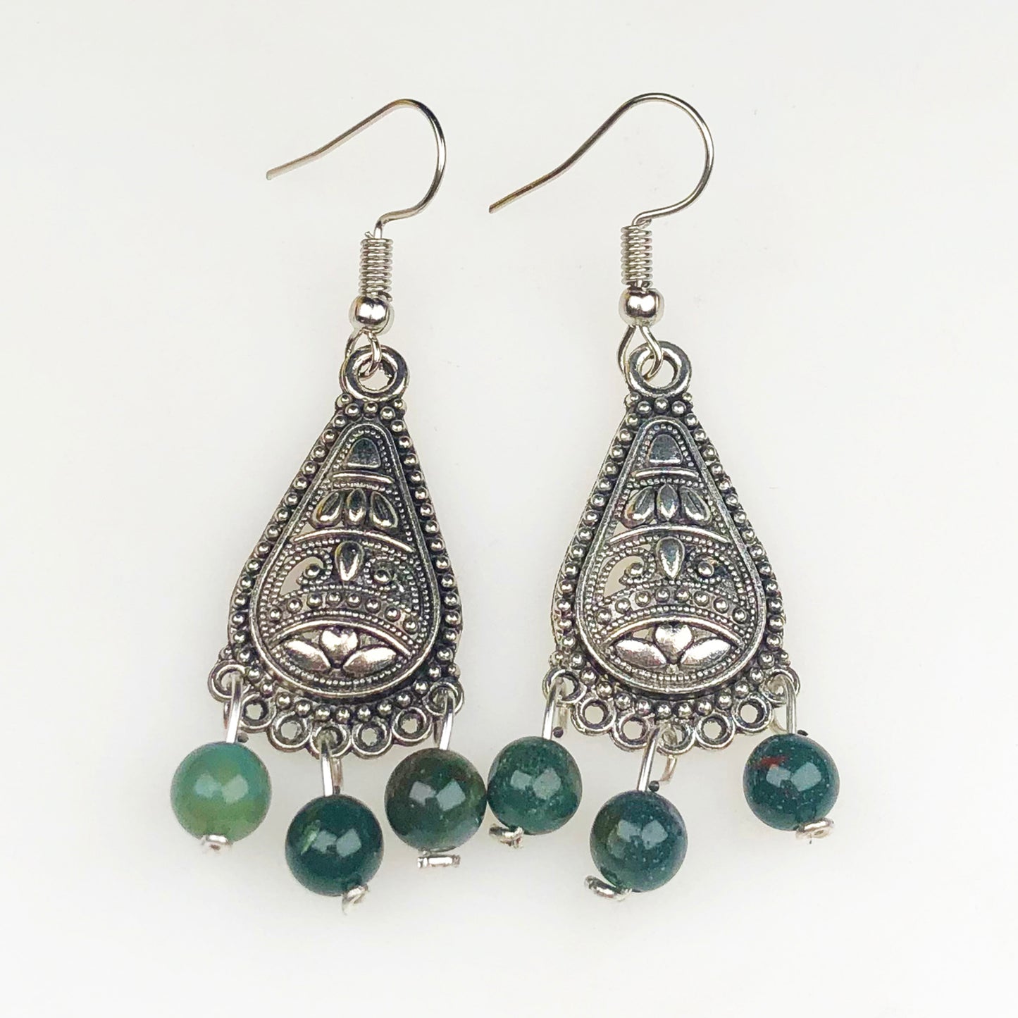 Natural Gemstone Green Ocean Jasper Earrings for Women and Girls