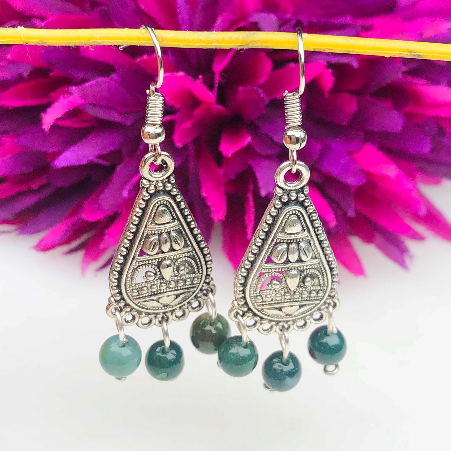 Natural Gemstone Green Ocean Jasper Earrings for Women and Girls