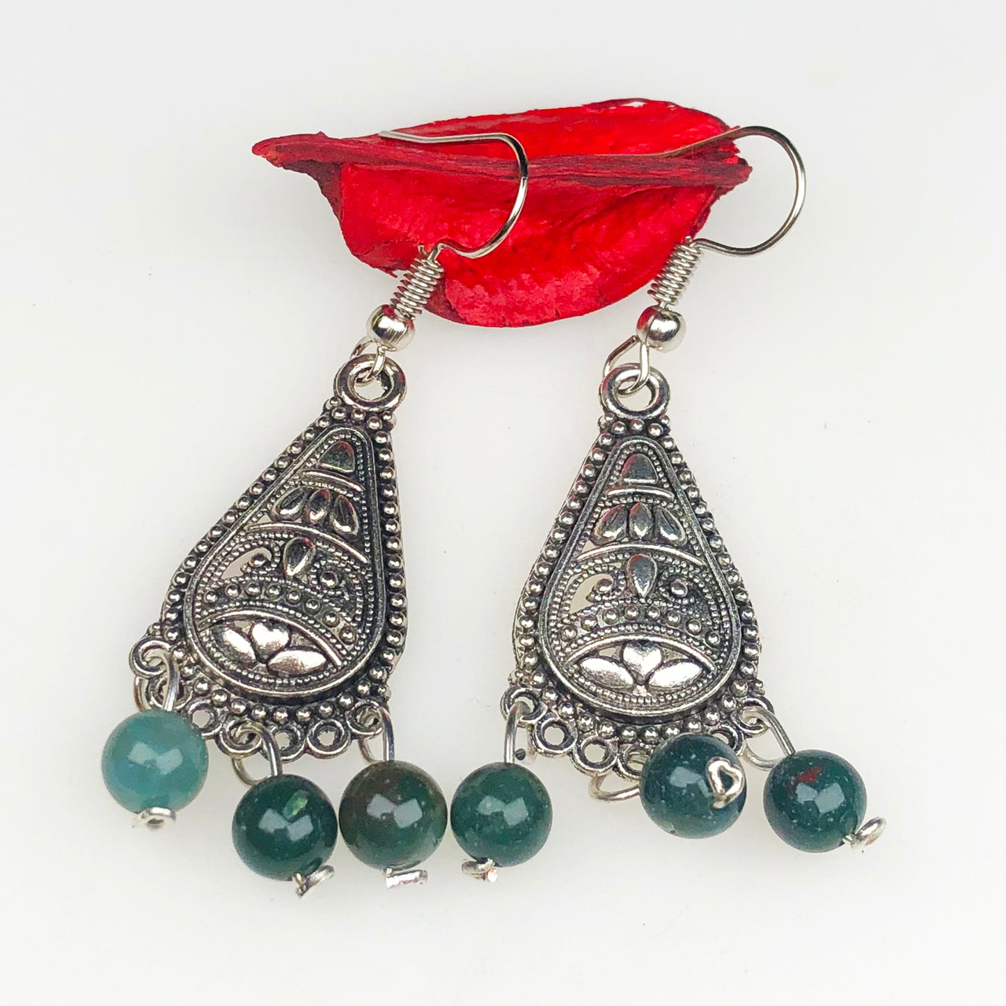 Natural Gemstone Green Ocean Jasper Earrings for Women and Girls