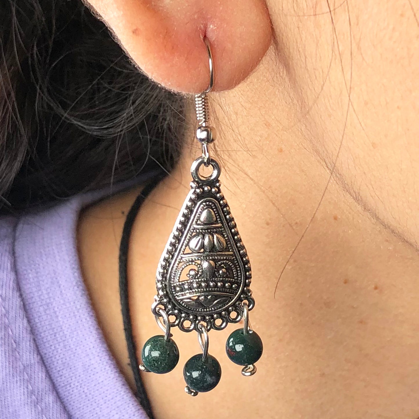 Natural Gemstone Green Ocean Jasper Earrings for Women and Girls